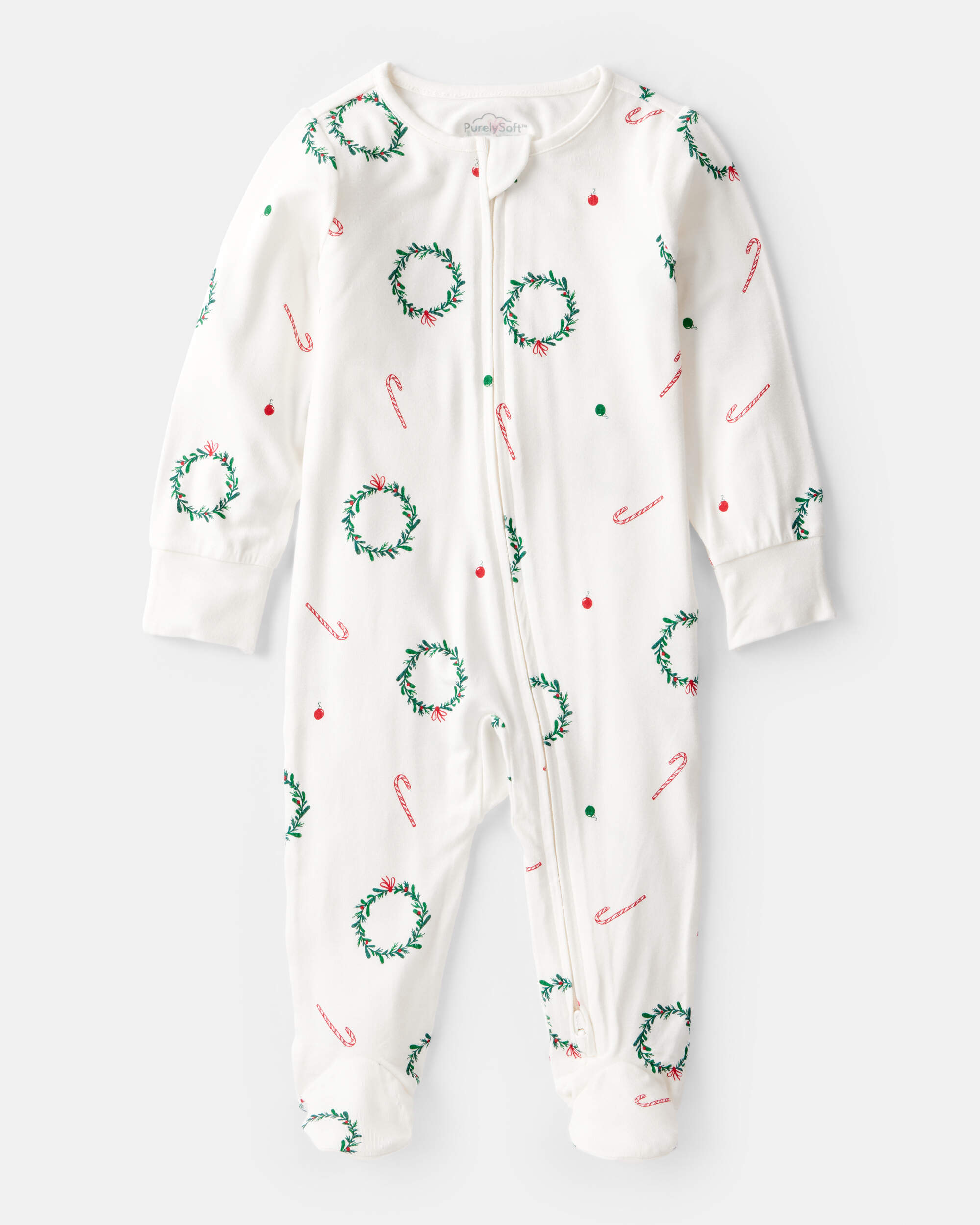Baby Wreath Print PurelySoft Long-Sleeve Sleeper - Ivory