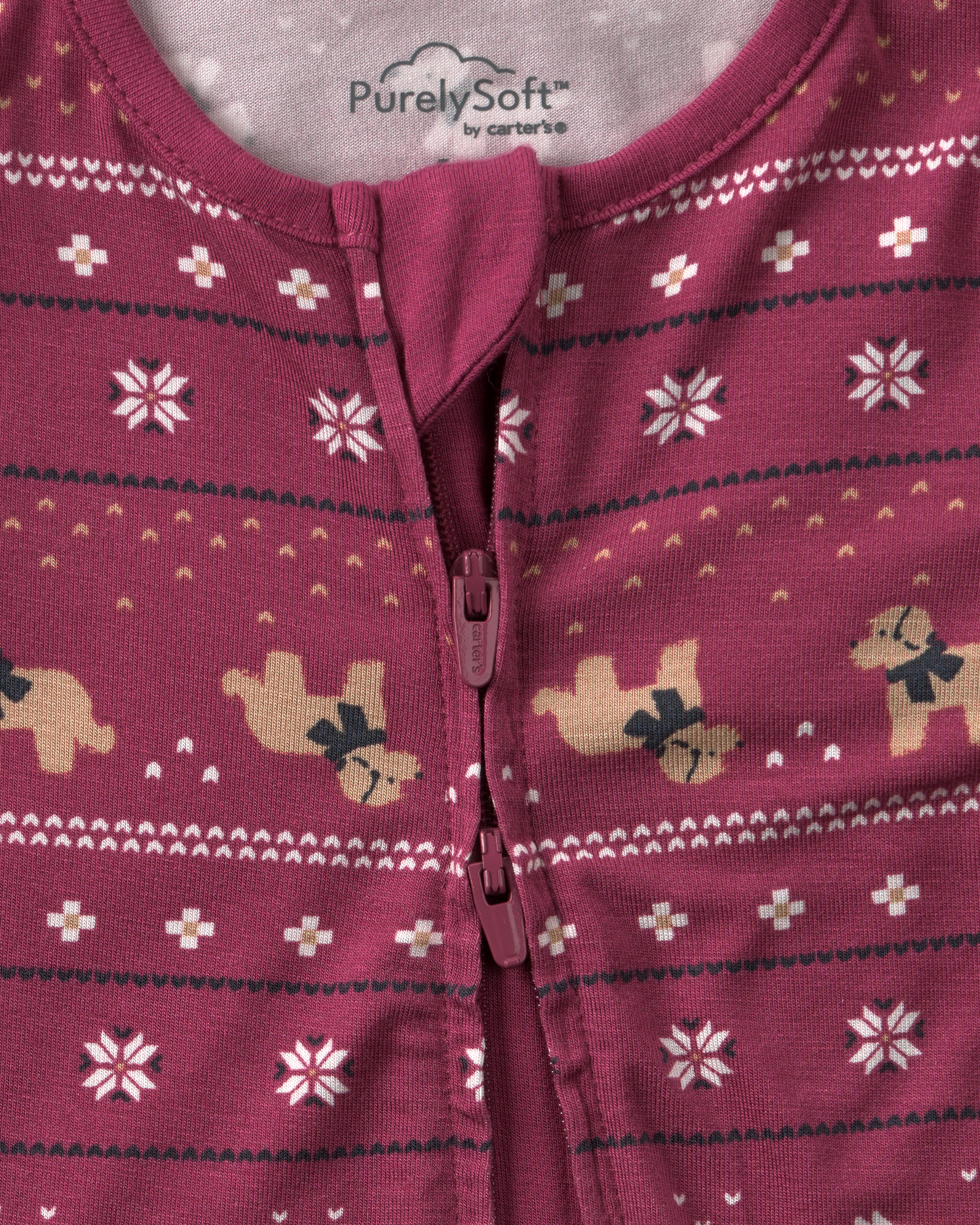 Baby Fair Isle PurelySoft™ 2-Way Zip Sleep & Play Pyjamas - Burgundy