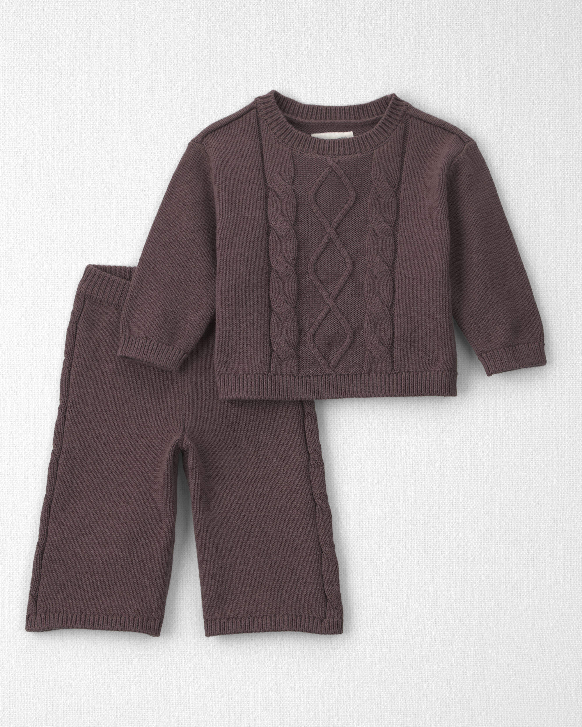 Baby Girl 2-Piece Organic Cotton Cable Knit Sweater Top & Pant Set