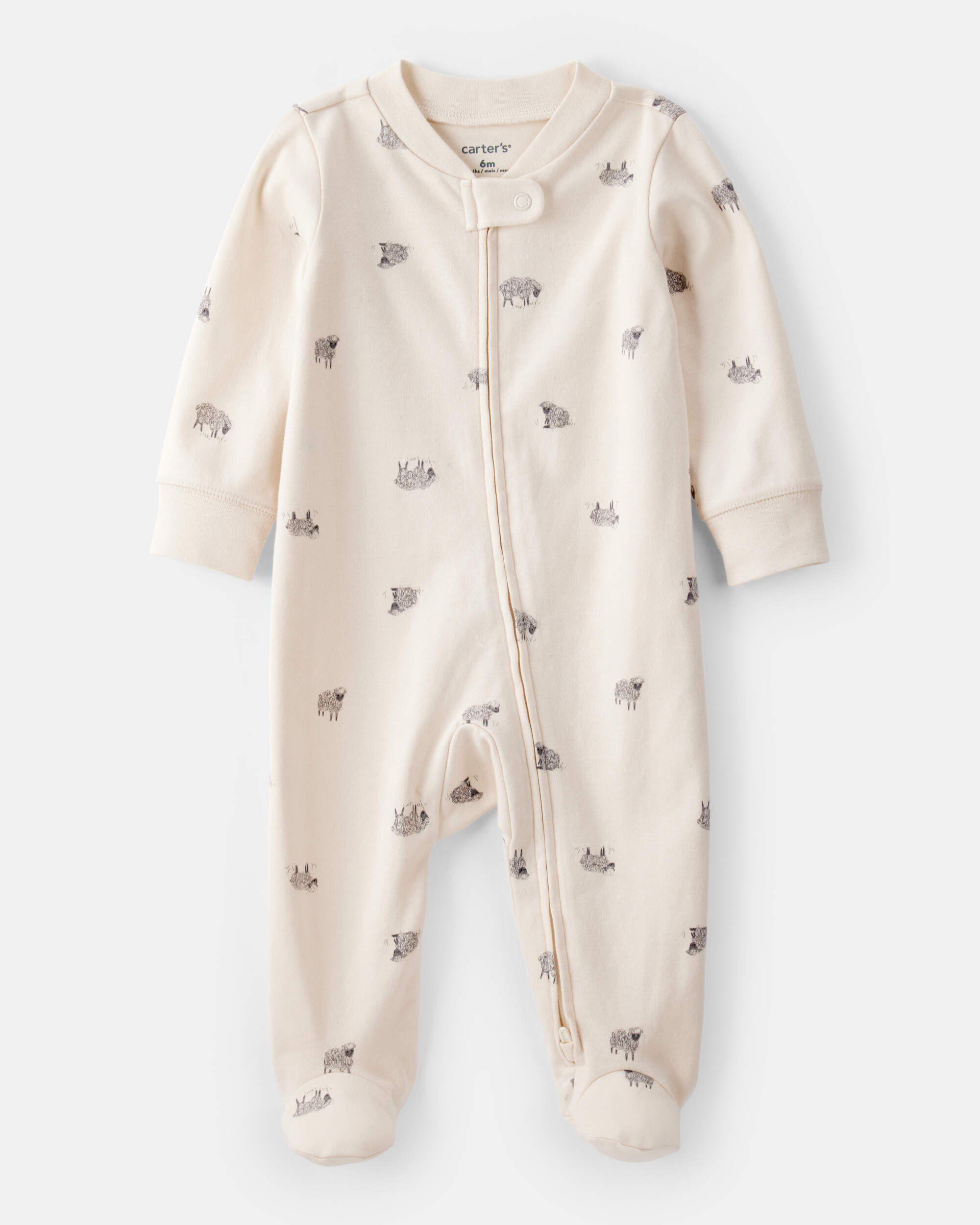 Baby Sheep Print 100% Cotton Long-Sleeve Sleeper - Brown