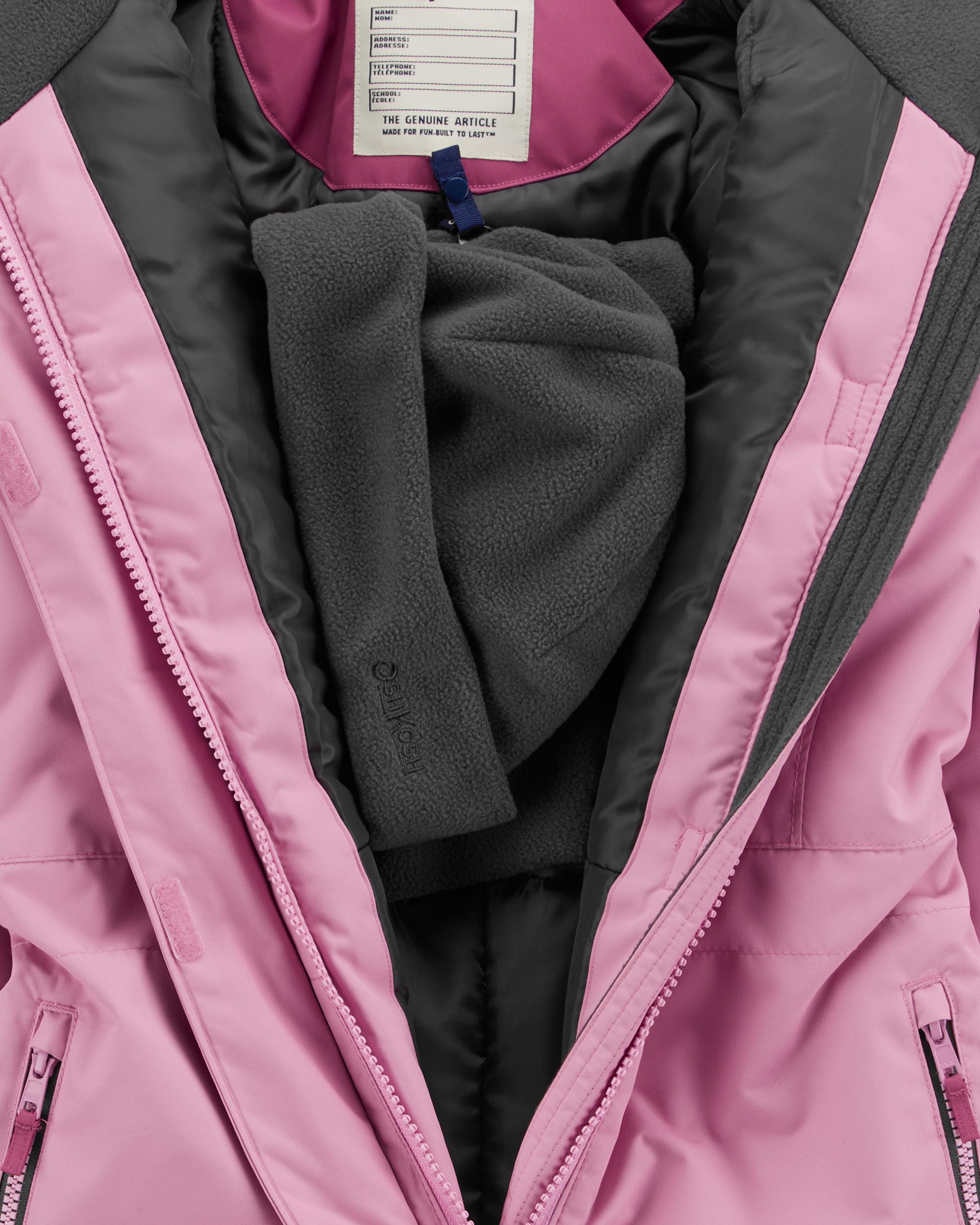 Pink Kid 1-Piece Snowsuit With Bonus Hat And Neck Warmer