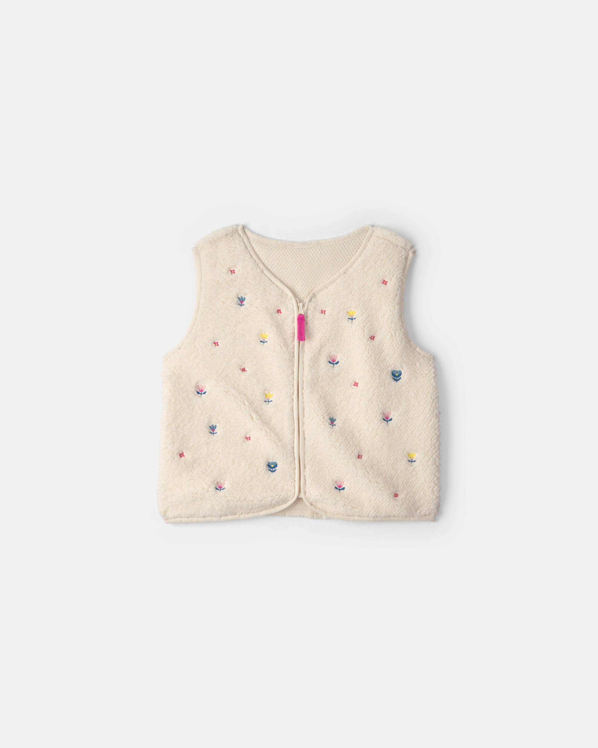 Girls Floral Teddy Fleece Vest - Cream