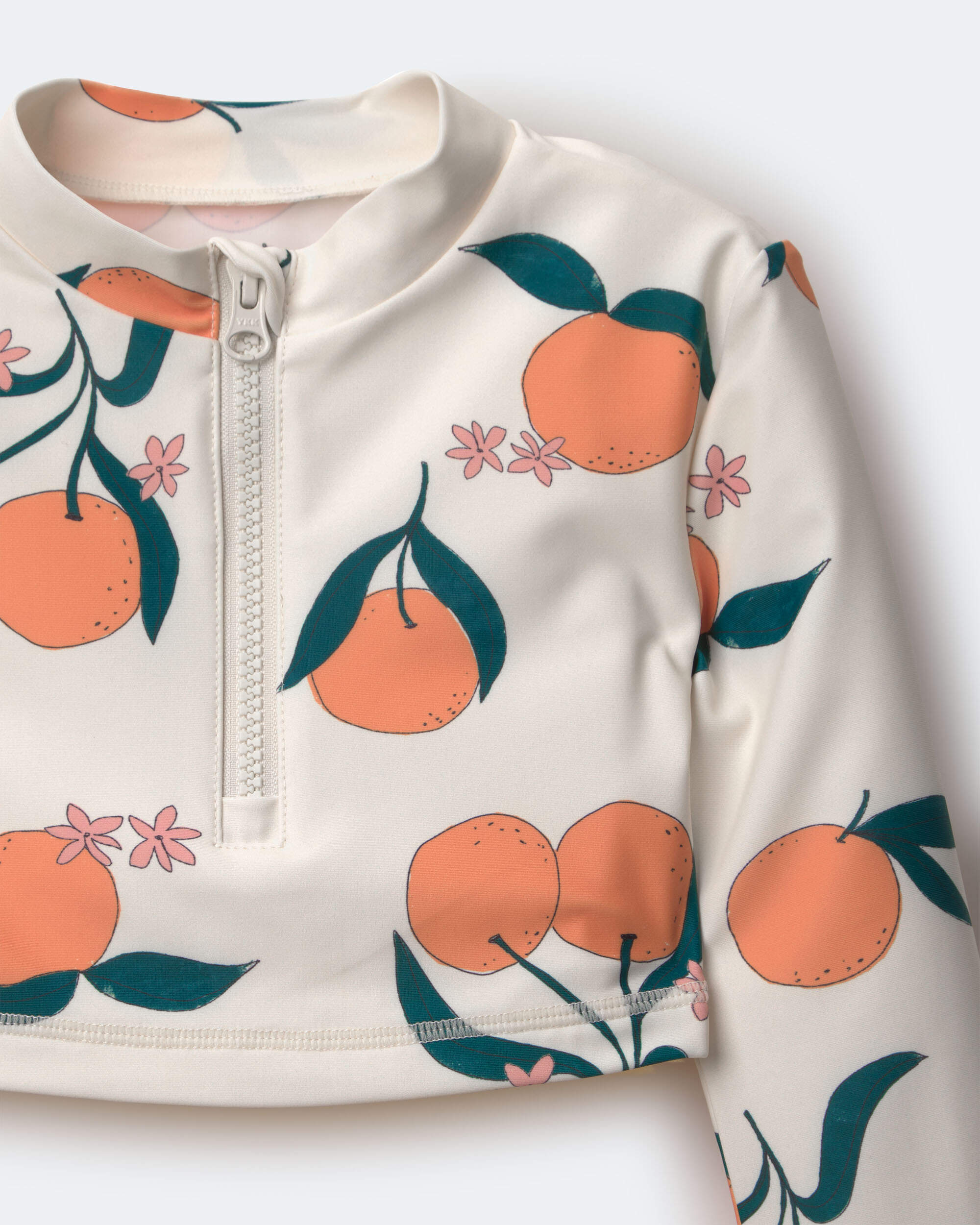 Toddler Girl Half-Zip Long-Sleeve Rashguard Set Clementine Grove Print - Cream