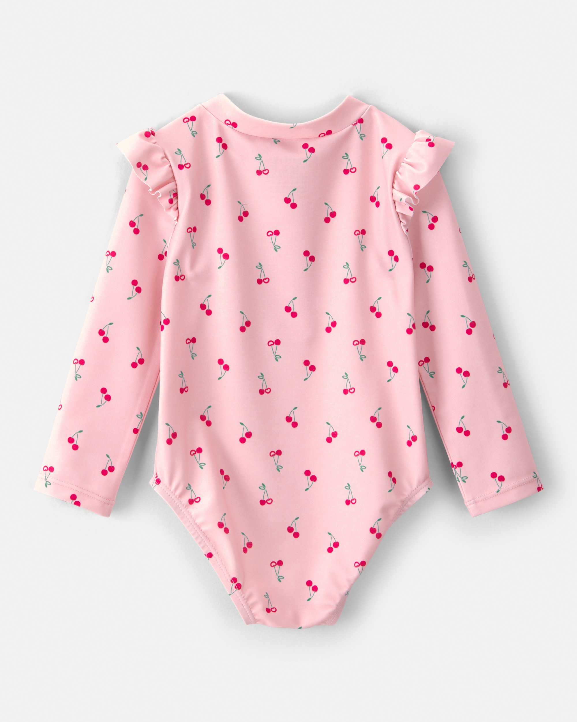Baby Girl Cherry Long-Sleeve 1-Piece Rashguard Swimsuit - Pink
