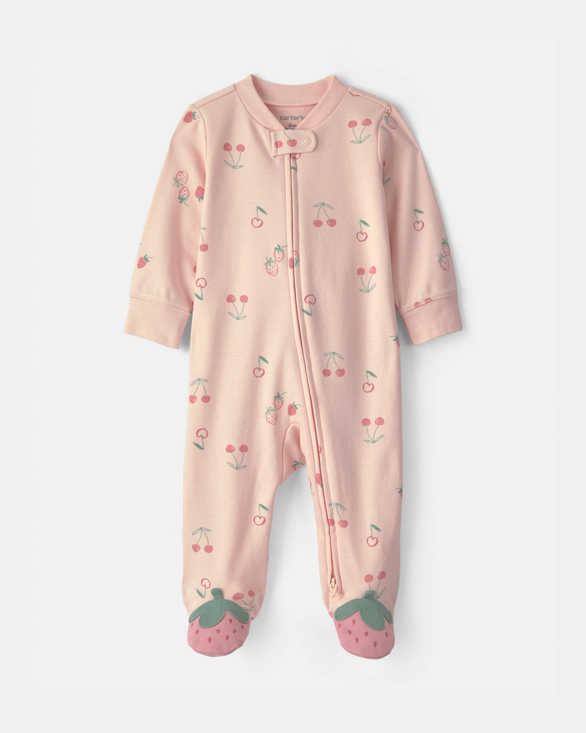 Baby Girl Strawberry 100% Cotton 2-Way Zip Sleeper - Pink