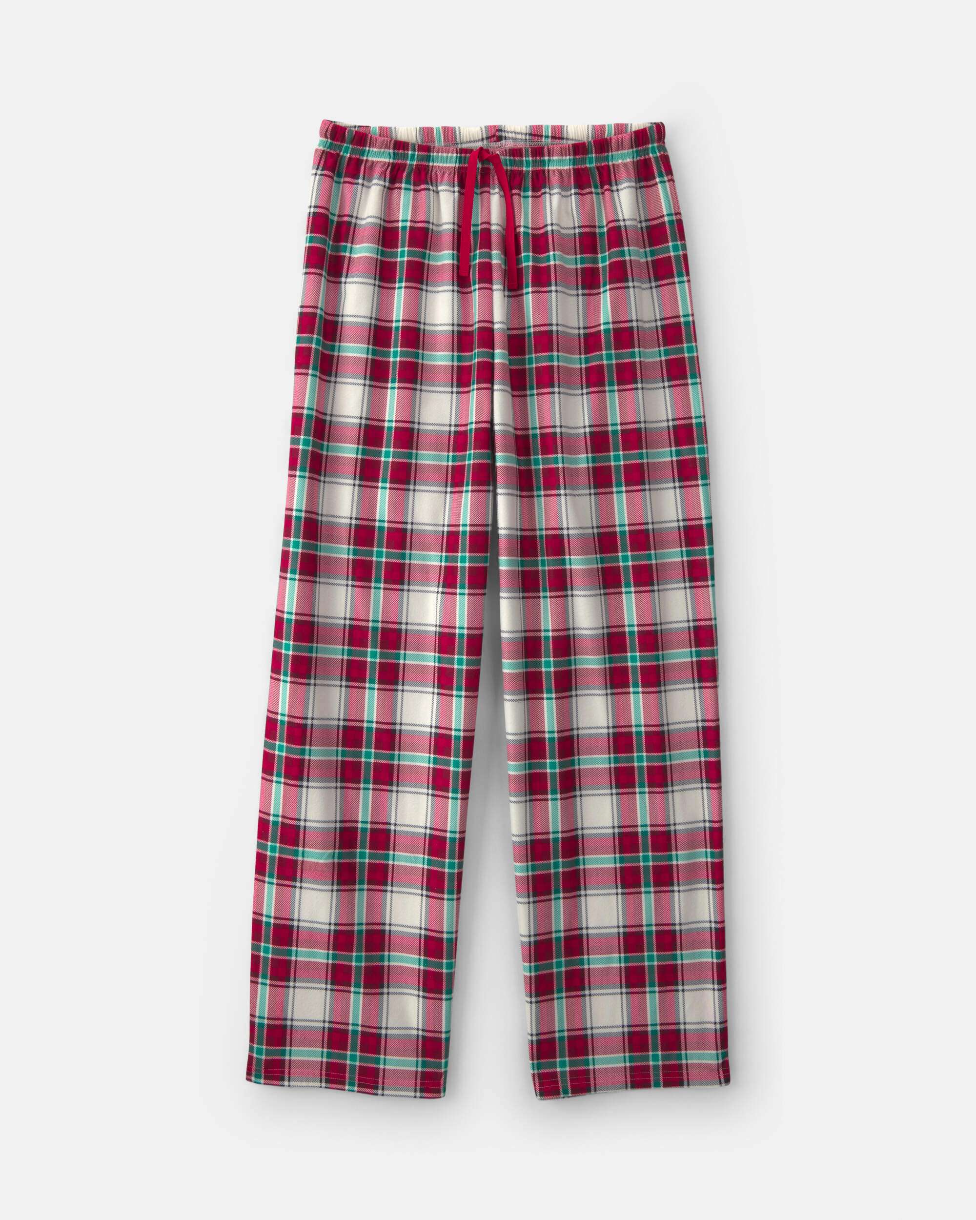 Adult Christmas Plaid Fleece Loose Fit Pyjama Bottoms - Red/Green