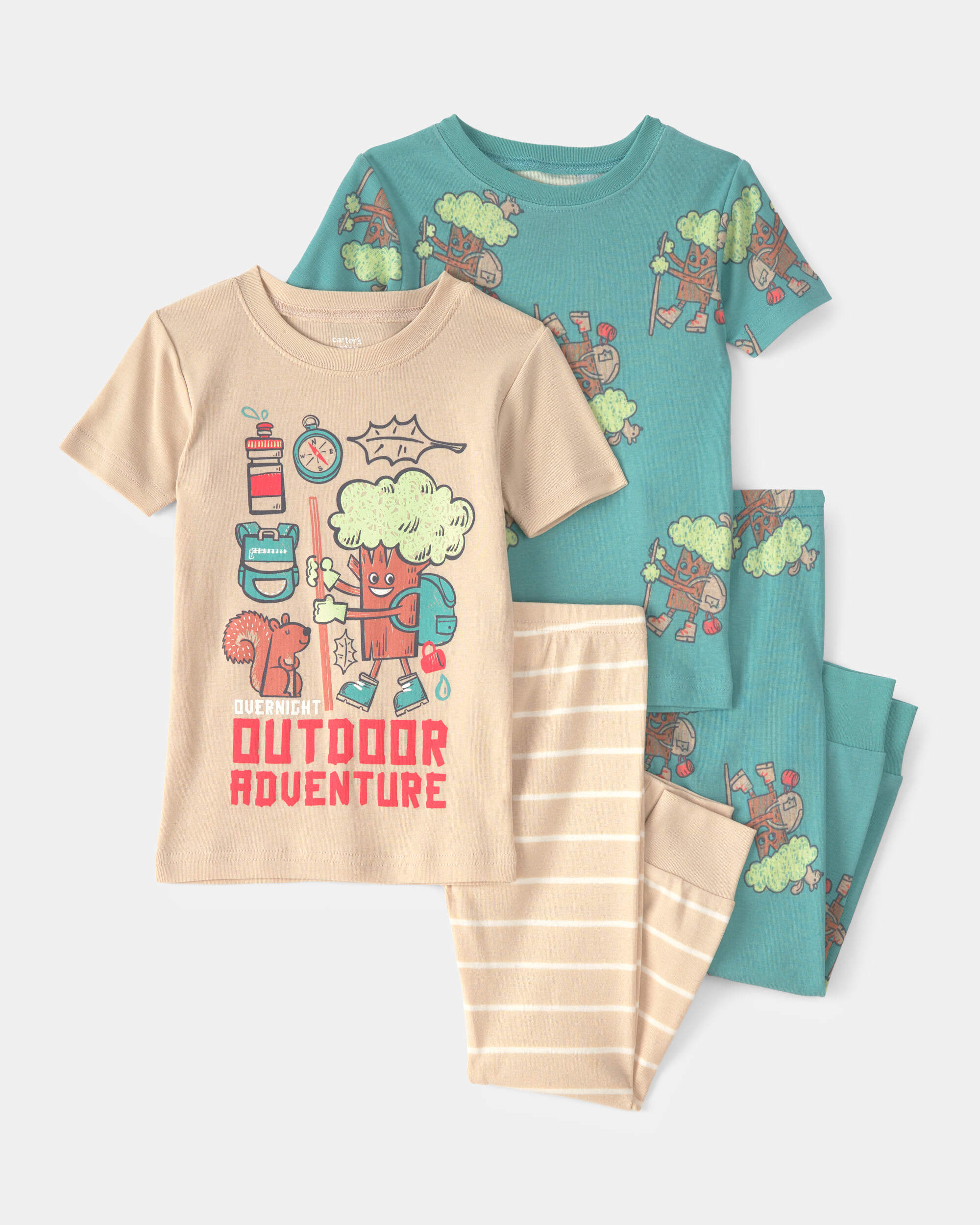 Toddler Boy Tree 100% Cotton Snug Fit 4-Piece Pyjama Set - Green/Cream