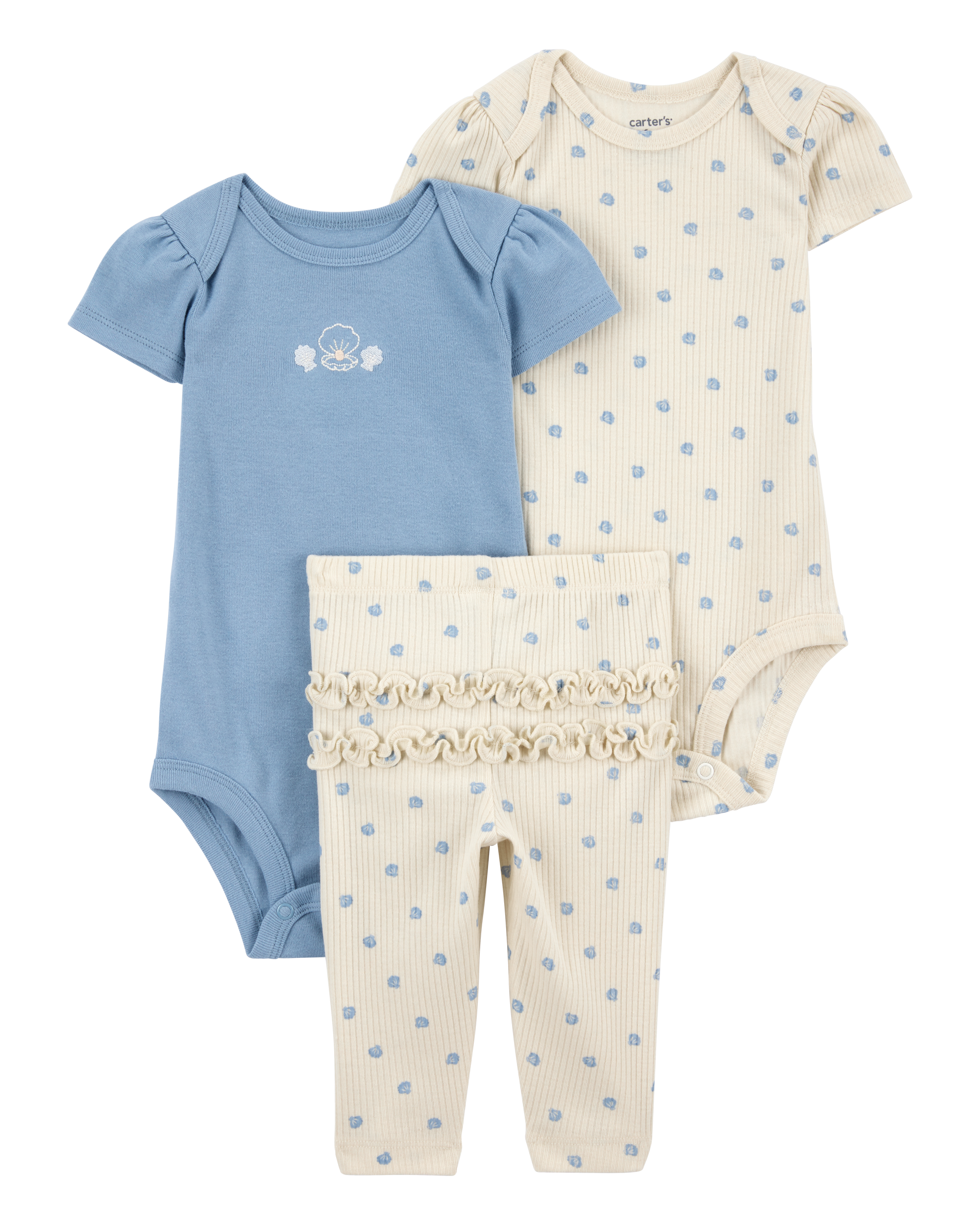 Baby 3-Piece Seashell Little Character Set® - Blue/Cream