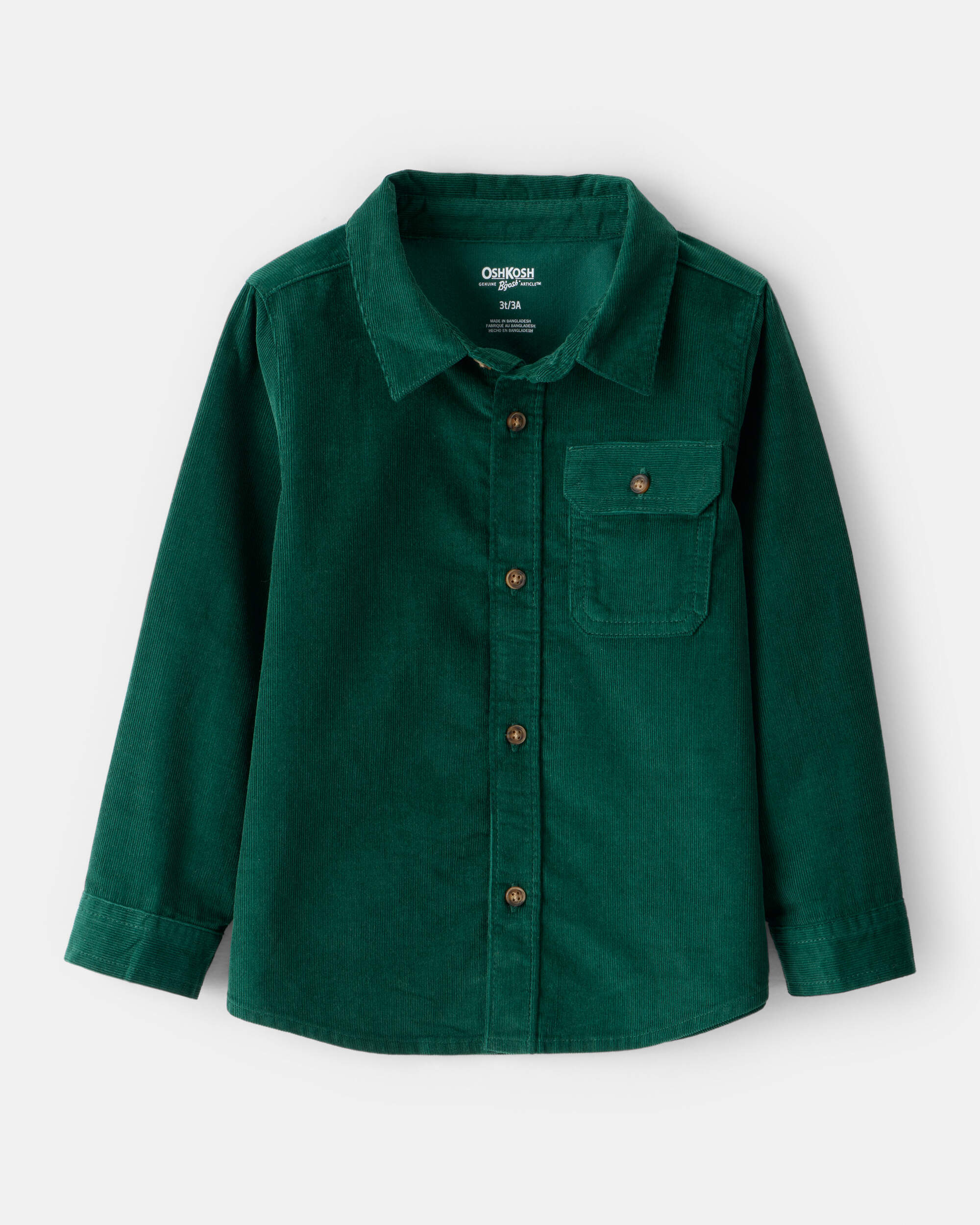 Toddler Boy Corduroy Long-Sleeve Button-Down Shirt - Green