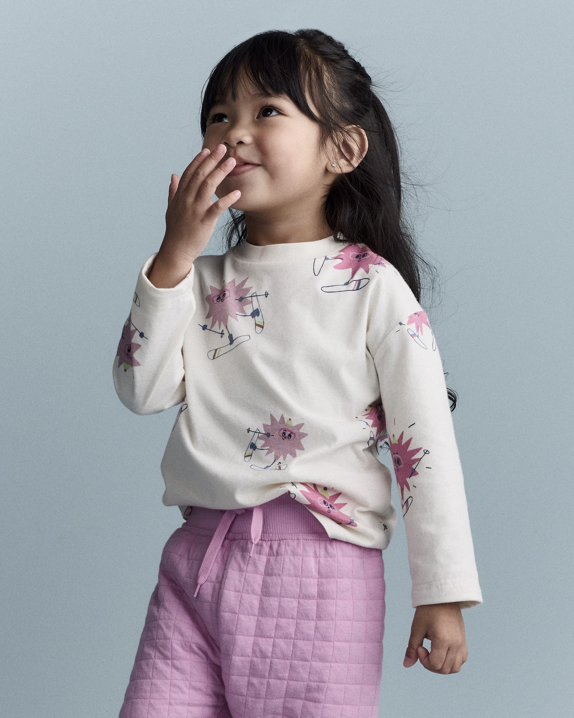 Toddler Girl Skiing Abstract Long-Sleeve Relaxed Graphic Top - Cream