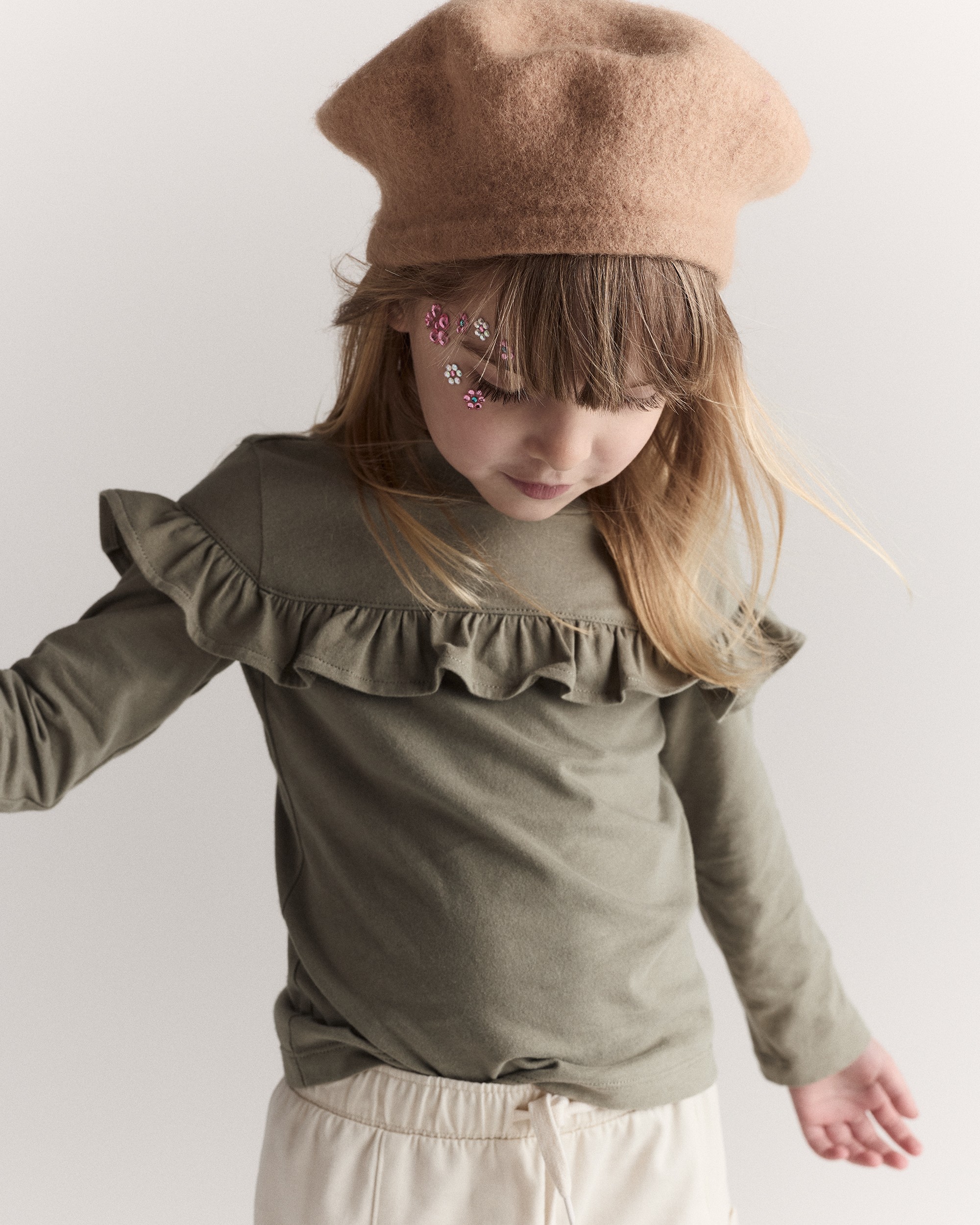 Toddler Girl Mock Neck Ruffle Top - Olive