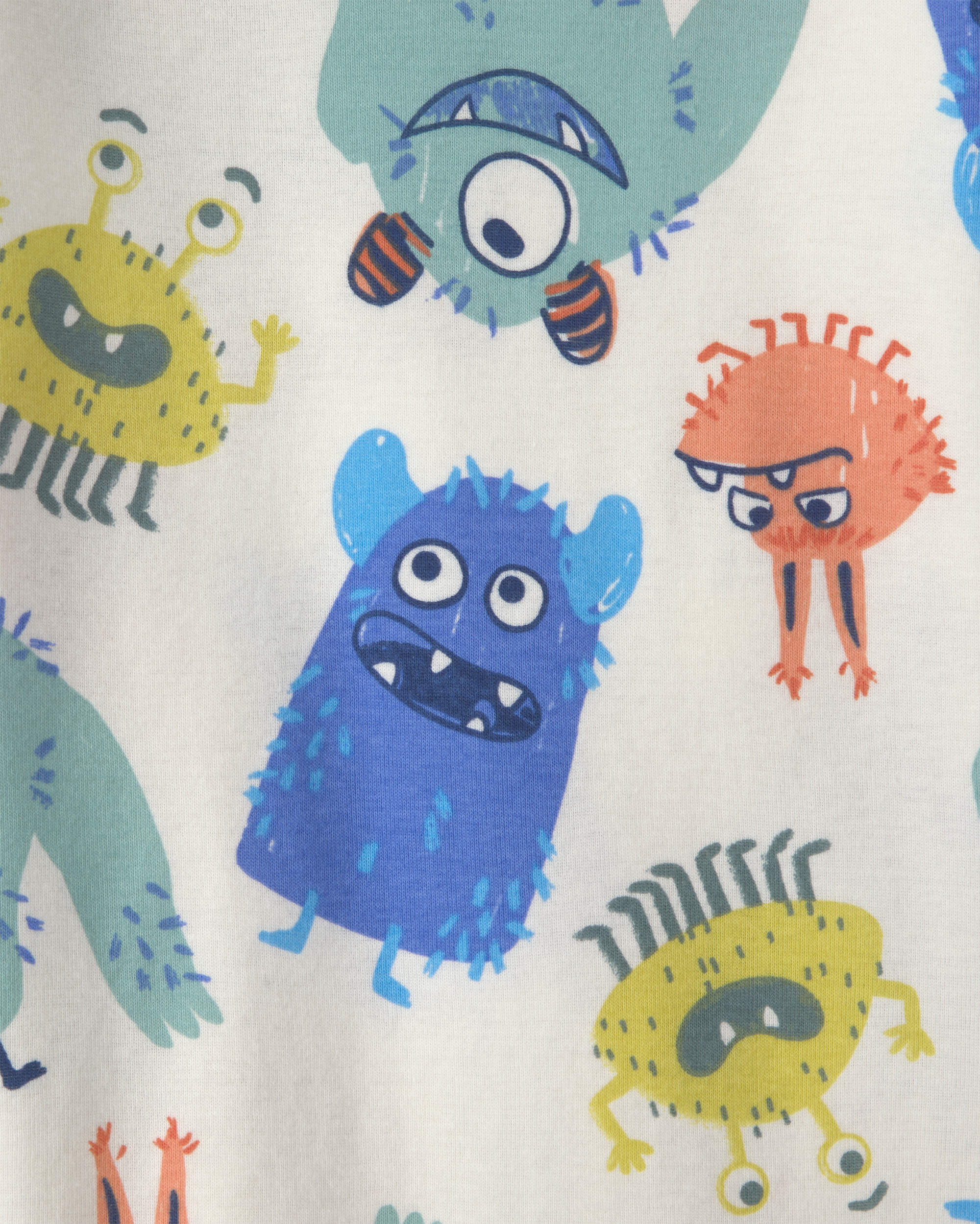 Toddler Boy 4-Piece Monster 100% Cotton Snug Fit Pyjama Set - Teal/Cream