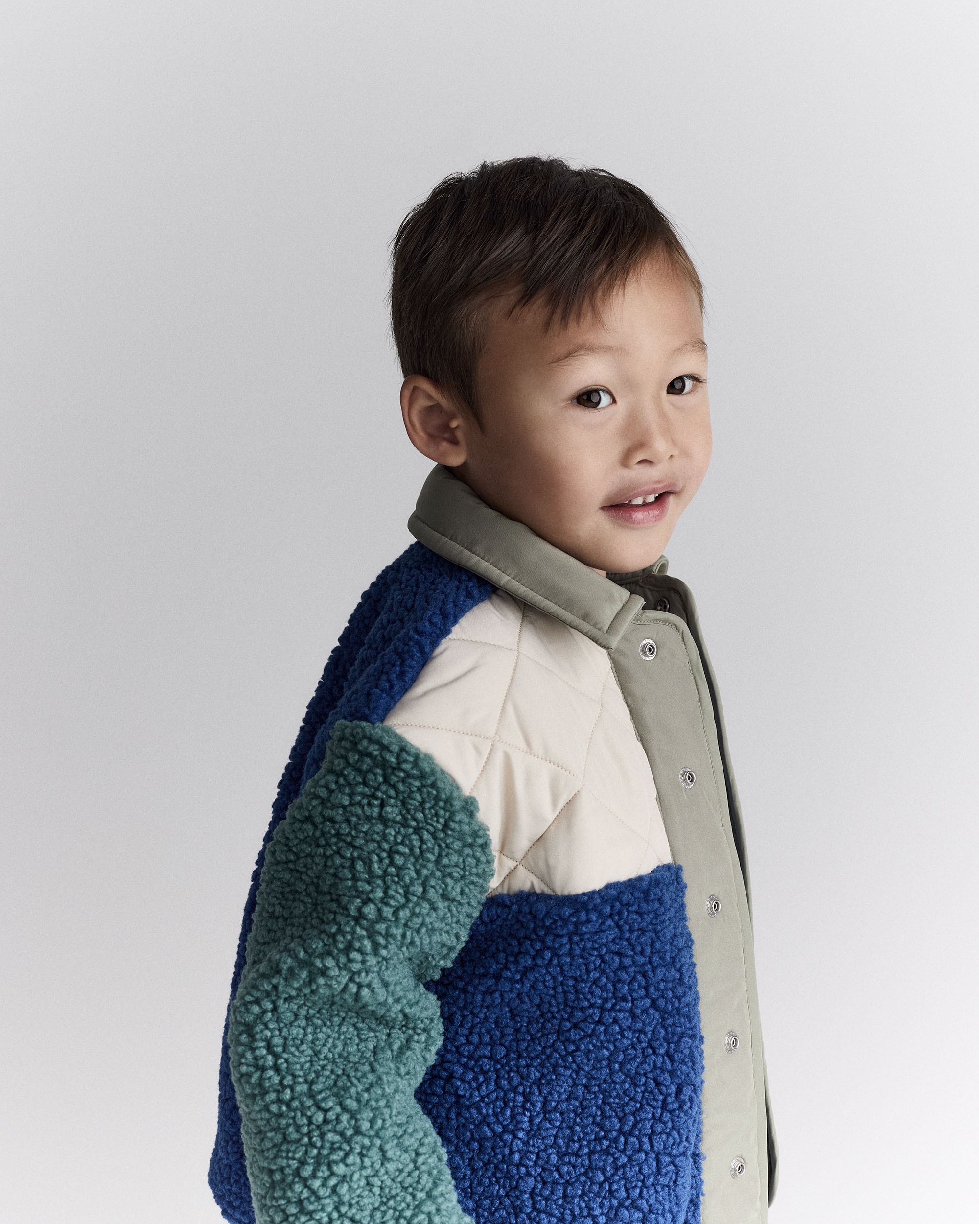 Toddler Boy colourblock Sherpa Jacket - Blue/Cream