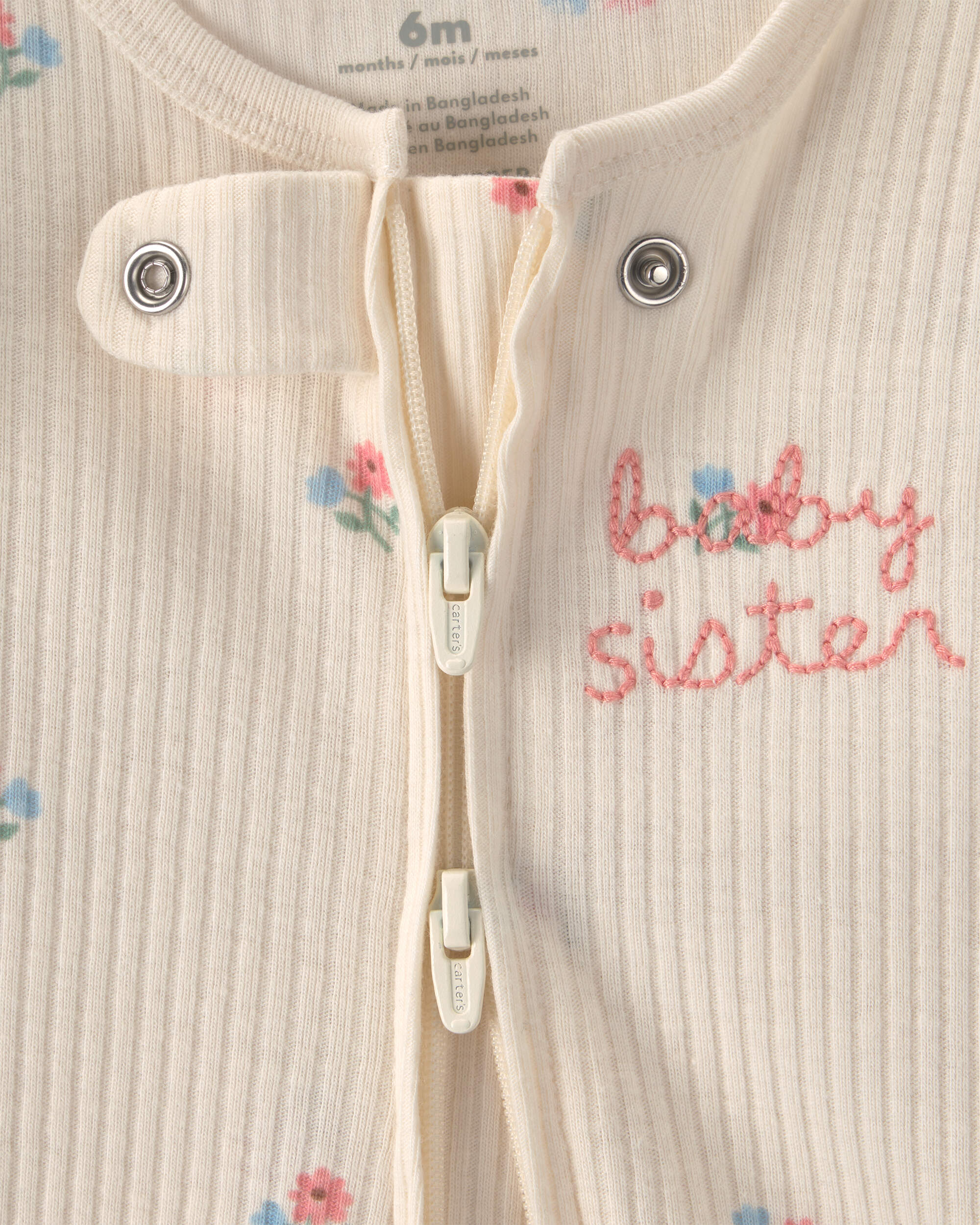 Baby Girl Sister' Cotton 2-Way Zip Sleeper - Ivory