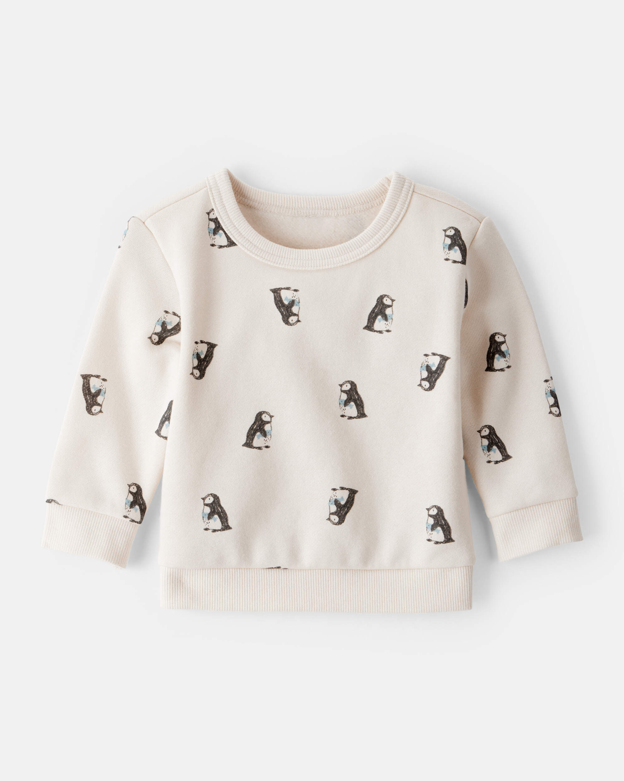 Baby Boy Penguin Print Fleece Sweatshirt - Cream