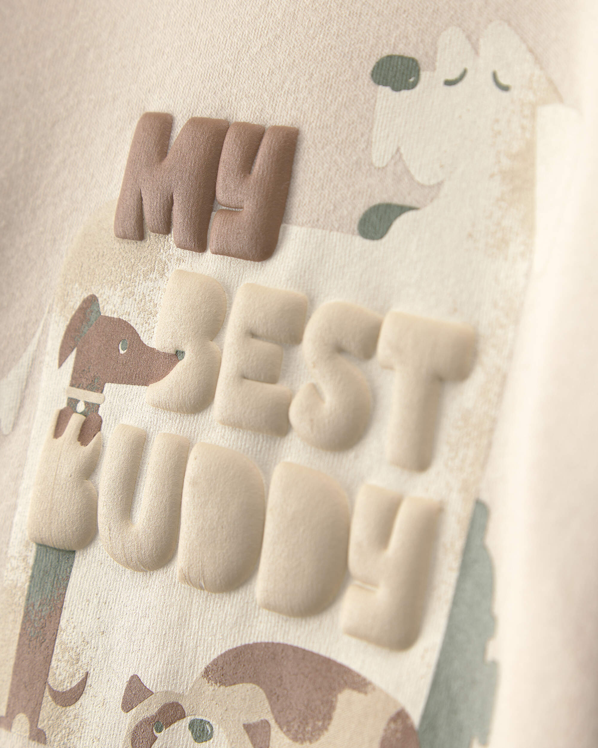 Baby Boy 2-Piece 'My Best Buddy' Dog Fleece Sweatshirt & Pant Set - Cream/Brown