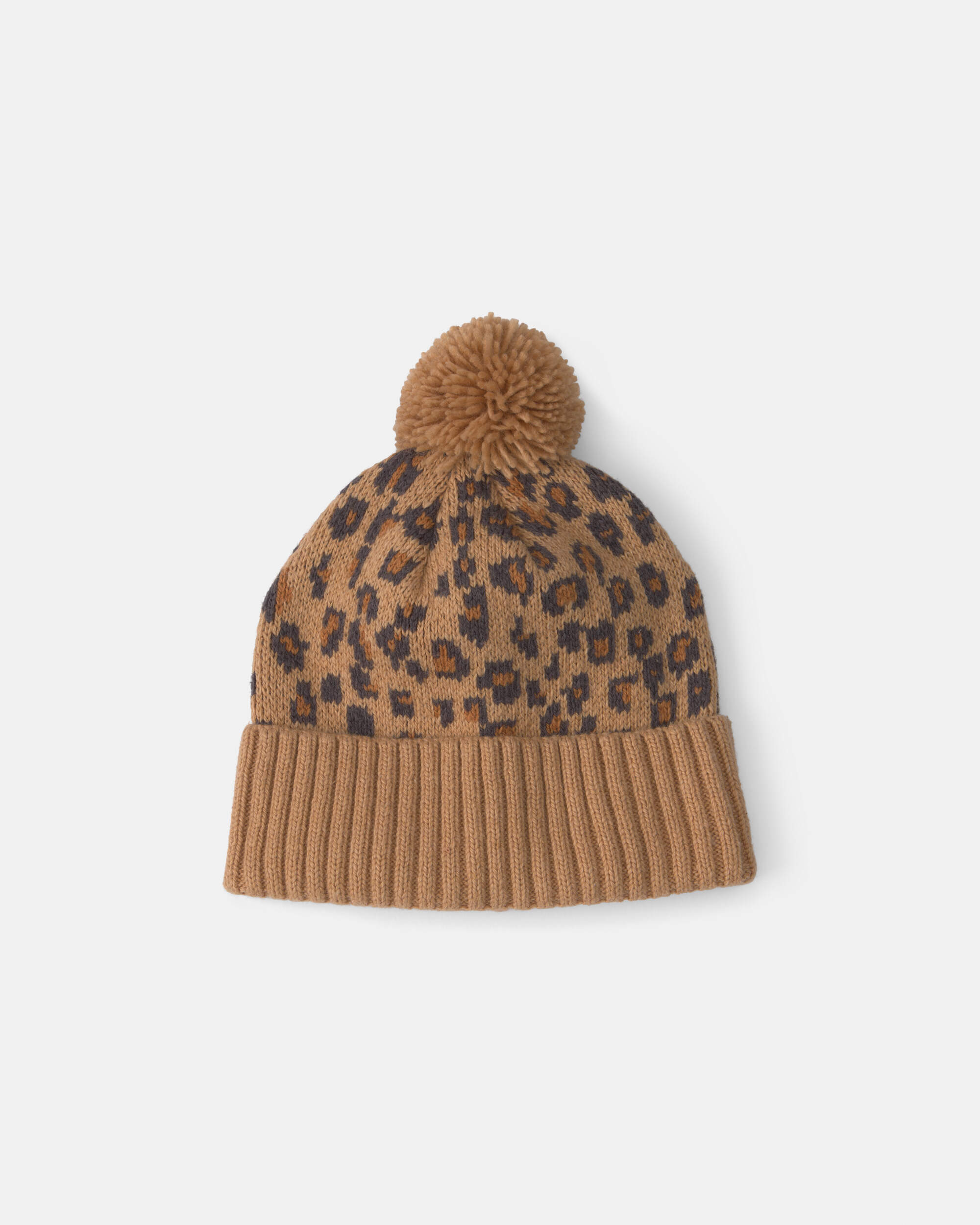 Baby Girl Pom Leopard Beanie - Brown