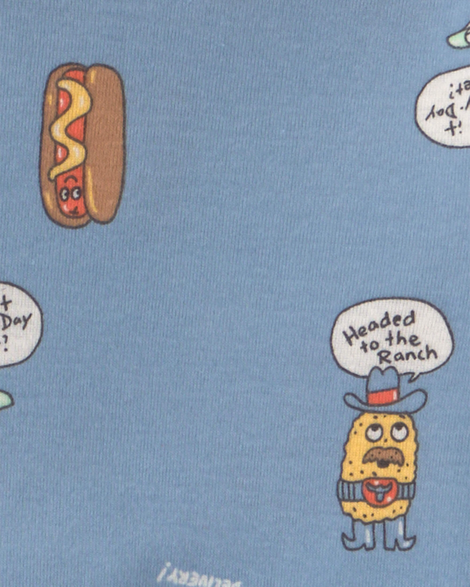 Boys 4-Piece Silly Food 100% Cotton Snug Fit Pyjama Set - Blue