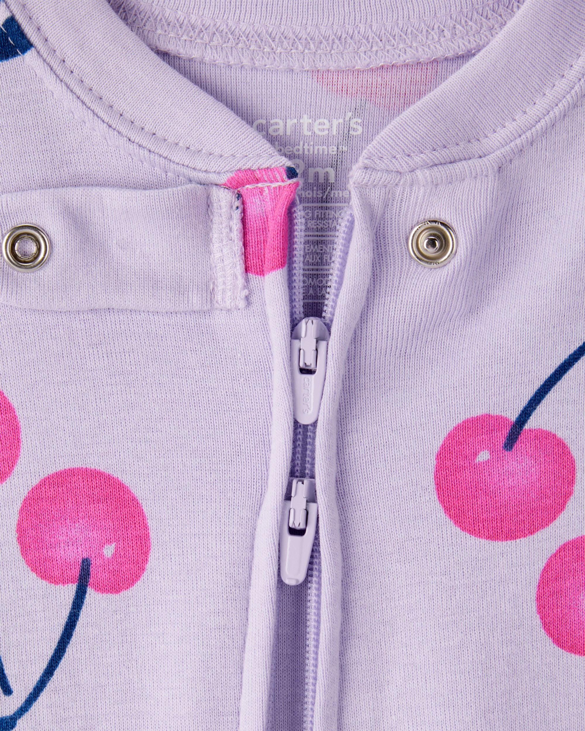 Baby Girl Cherry 100% Cotton Snug Fit 2-Way Zip Footie 1-Piece Pyjamass - Purple