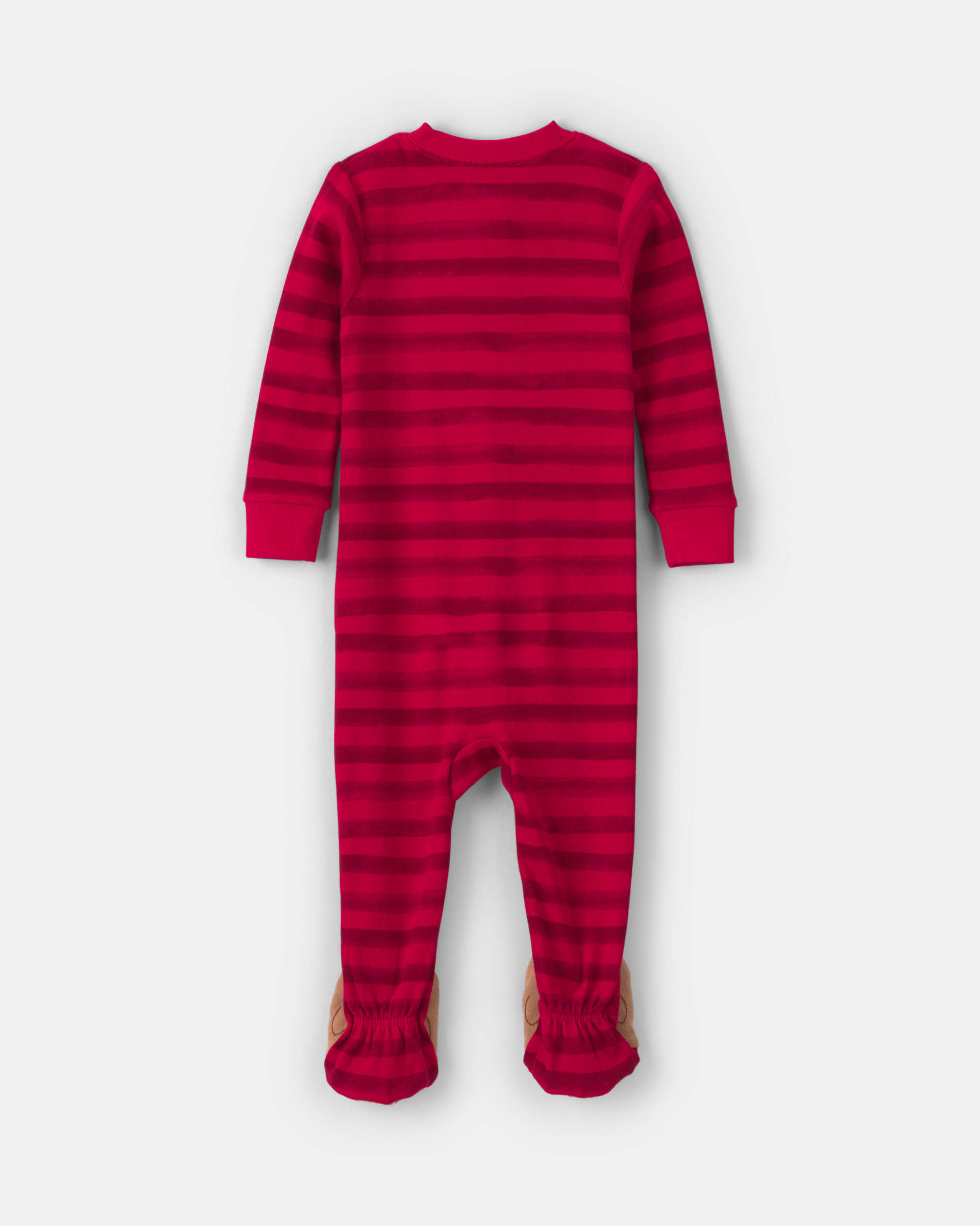 Baby 1-Piece Striped Reindeer 2-Way Zip 100% Cotton Snug Fit Footed Pyjama - Red
