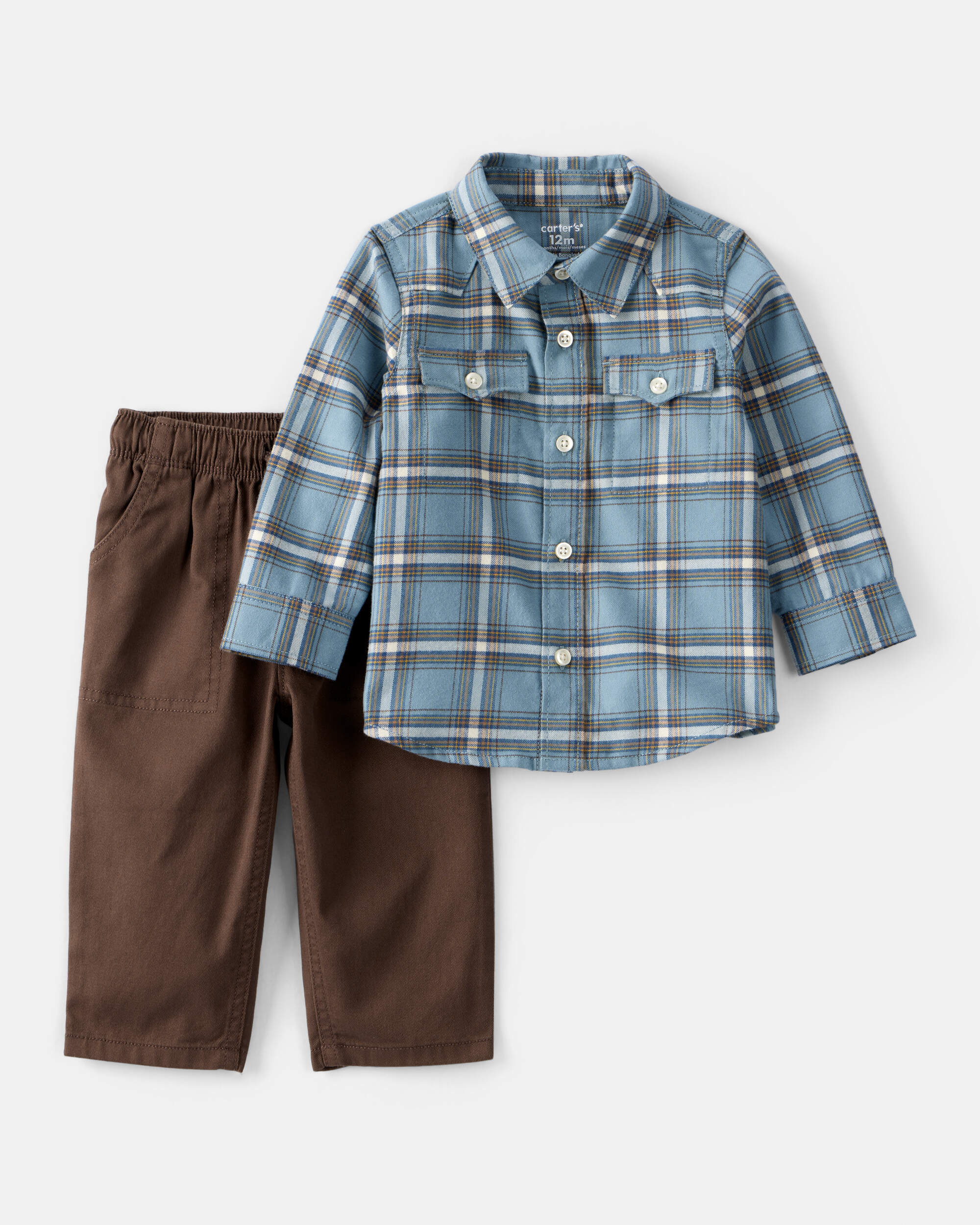 Baby Boy 2-Piece Plaid Shirt and Pants Set
