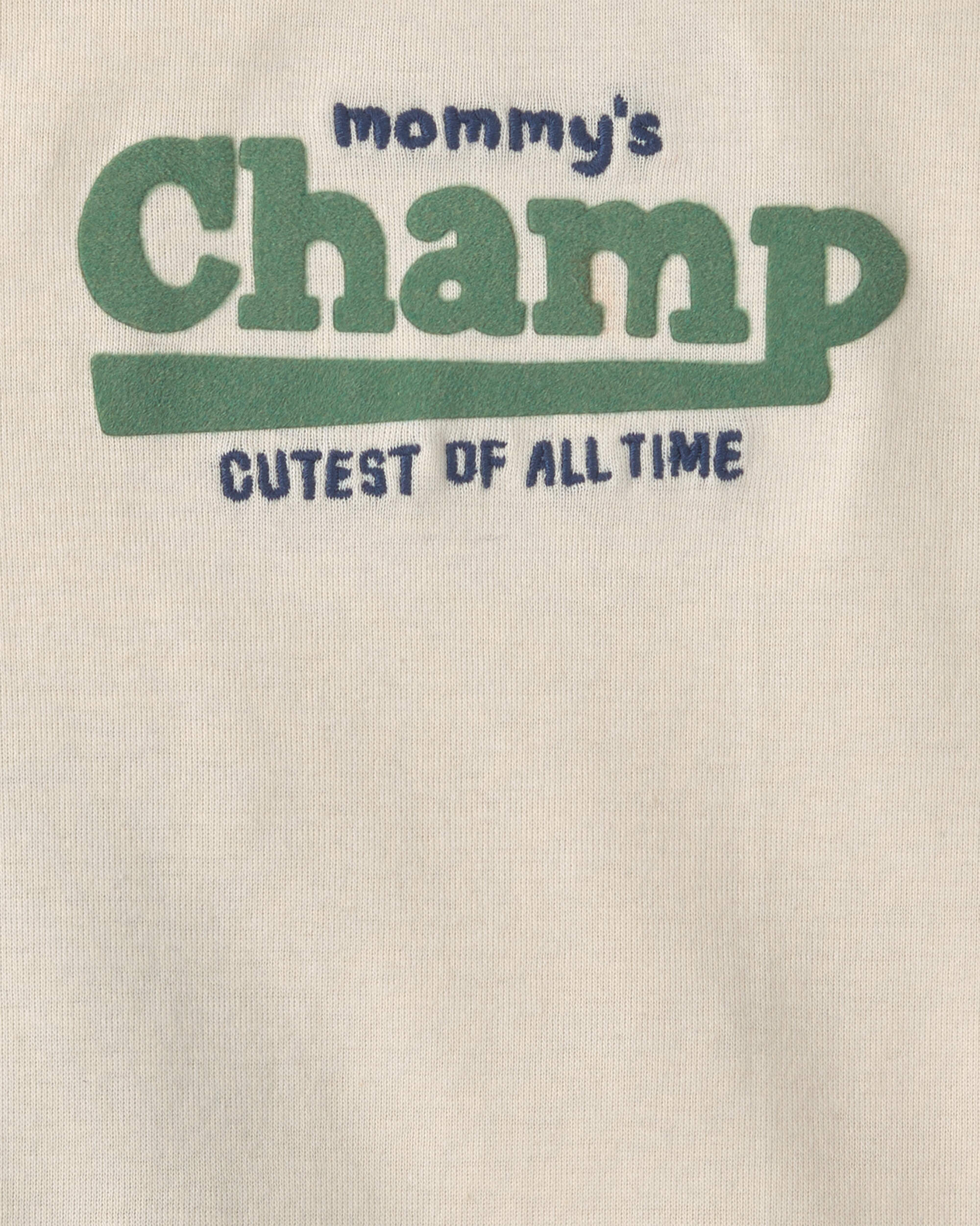 Baby Boy 2-Piece 'Mommy's Champ' Pennant French Terry Bodysuit & Pant Set - Blue/Ivory