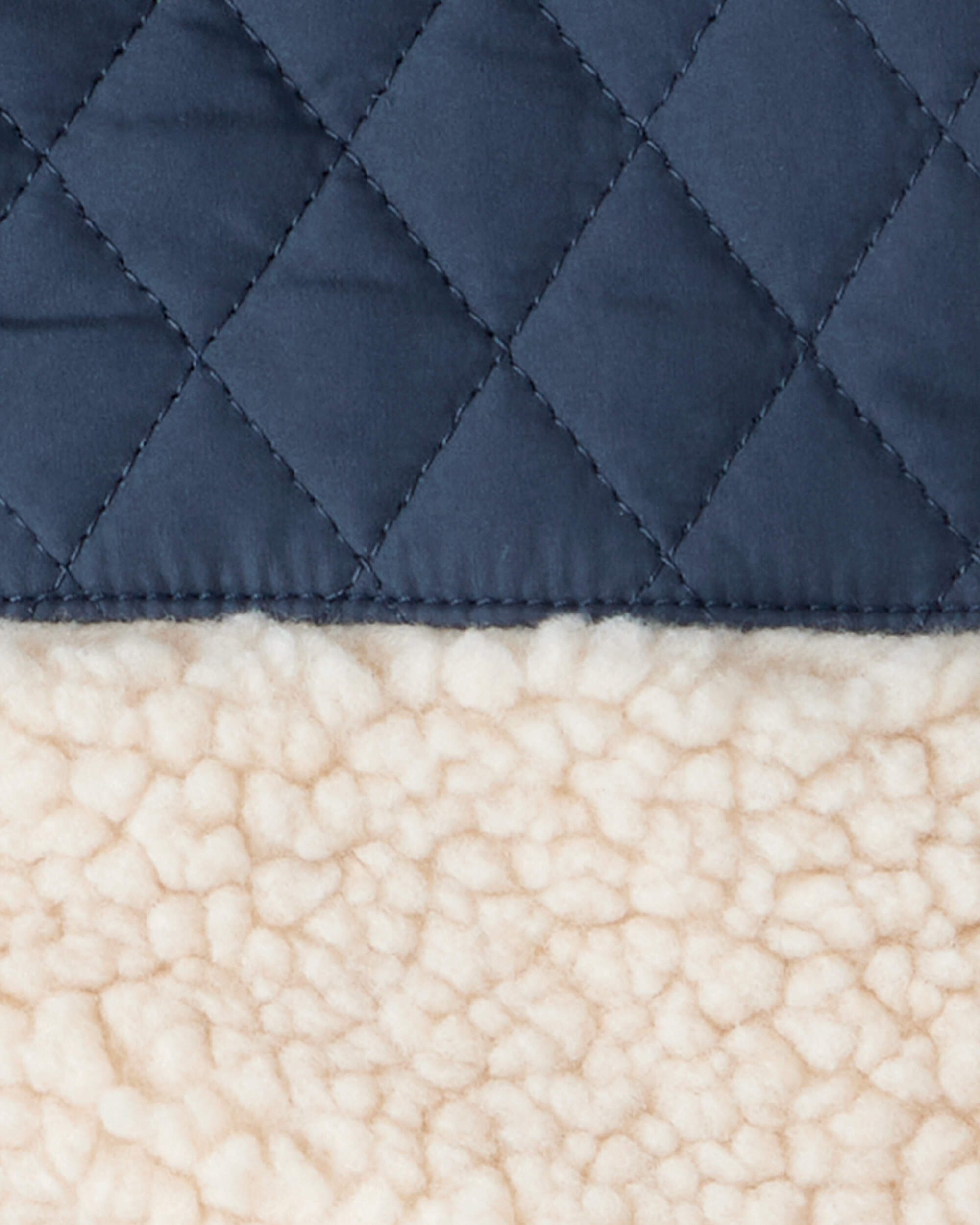 Baby Boy Colour Block Hooded Sherpa Zip-Up Jacket - Khaki/Navy