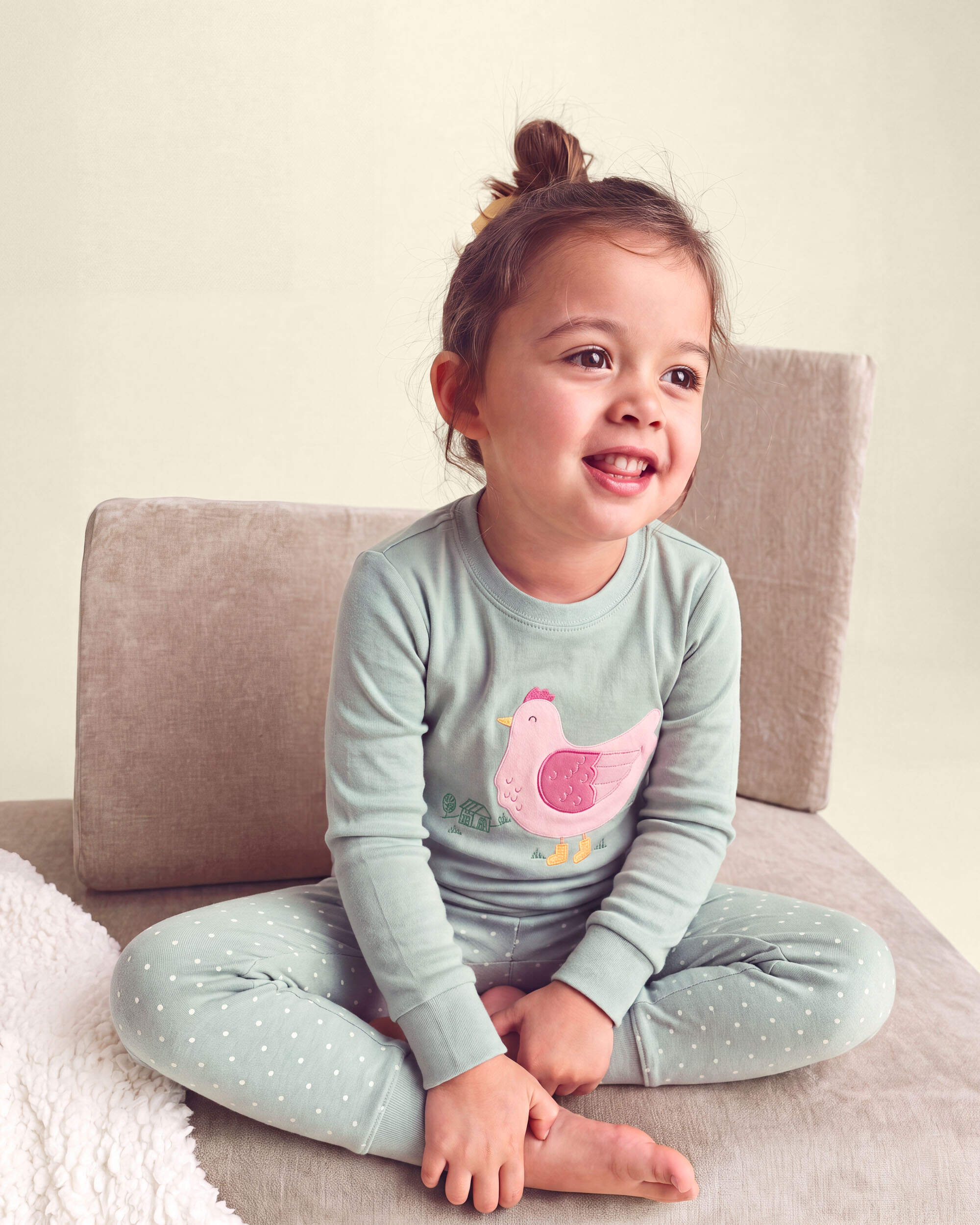 Toddler Girl 4-Piece Country Chicken 100% Cotton Snug Fit Pyjama Set - Green/Cream