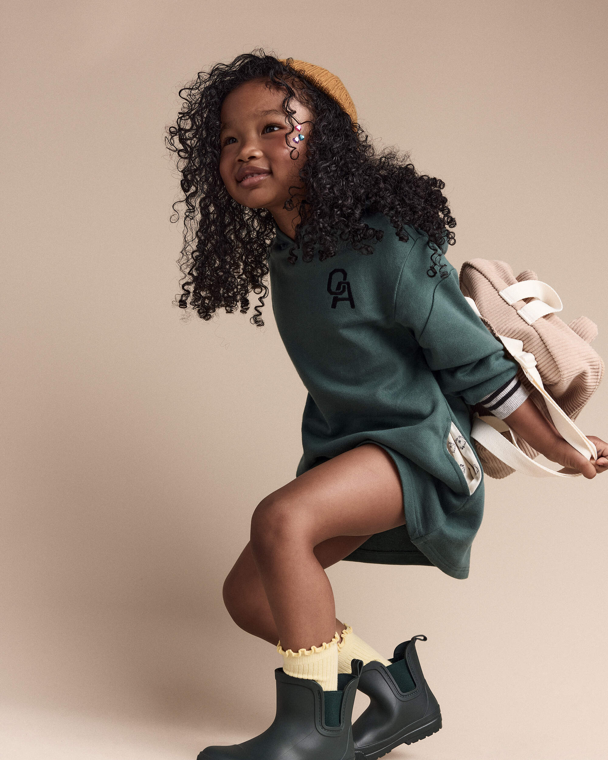 Bear Corduroy Square Backpack - Tan