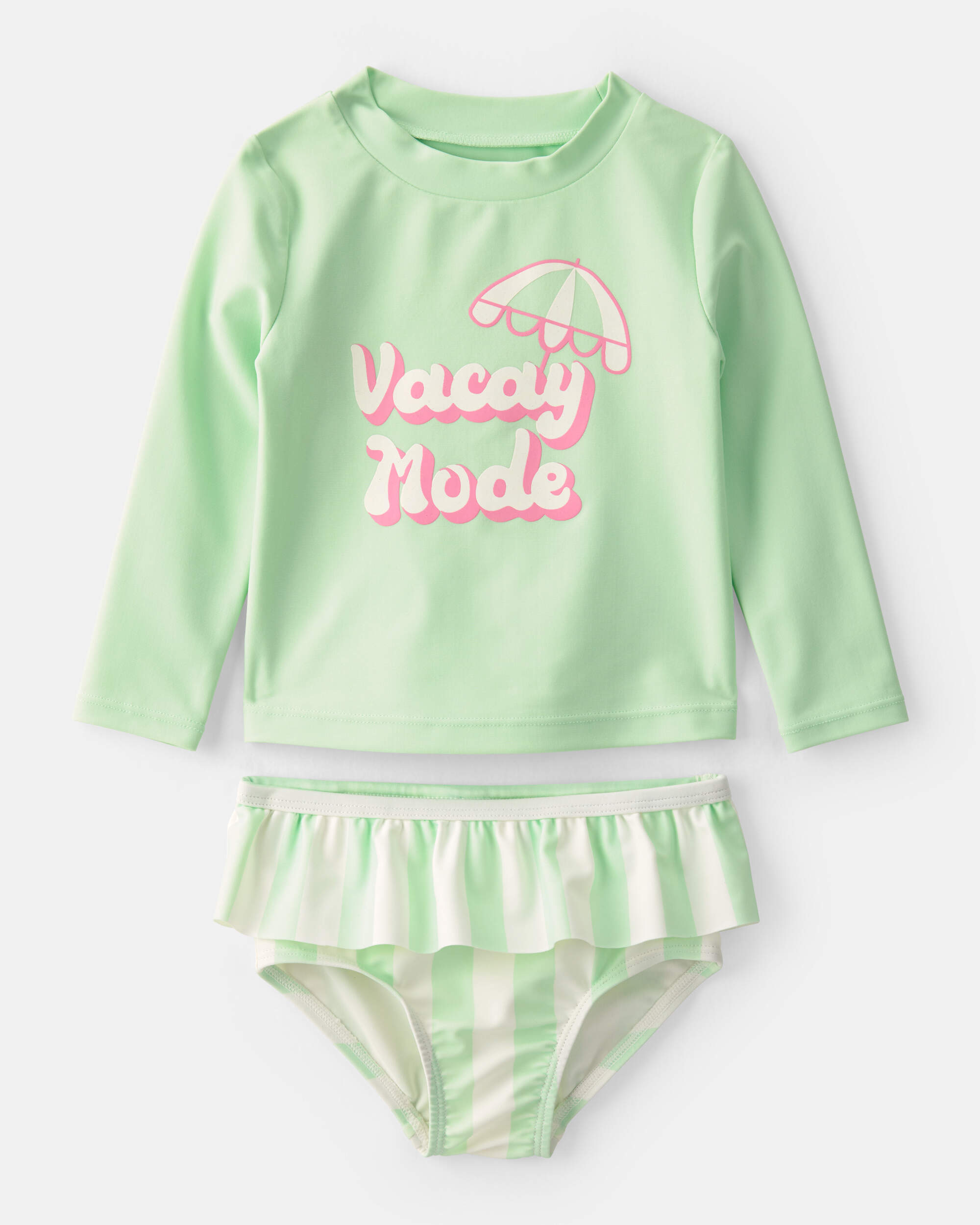 Baby Girl 2-Piece 'Vacay Mode' Rashguard Swimsuit Set - Green