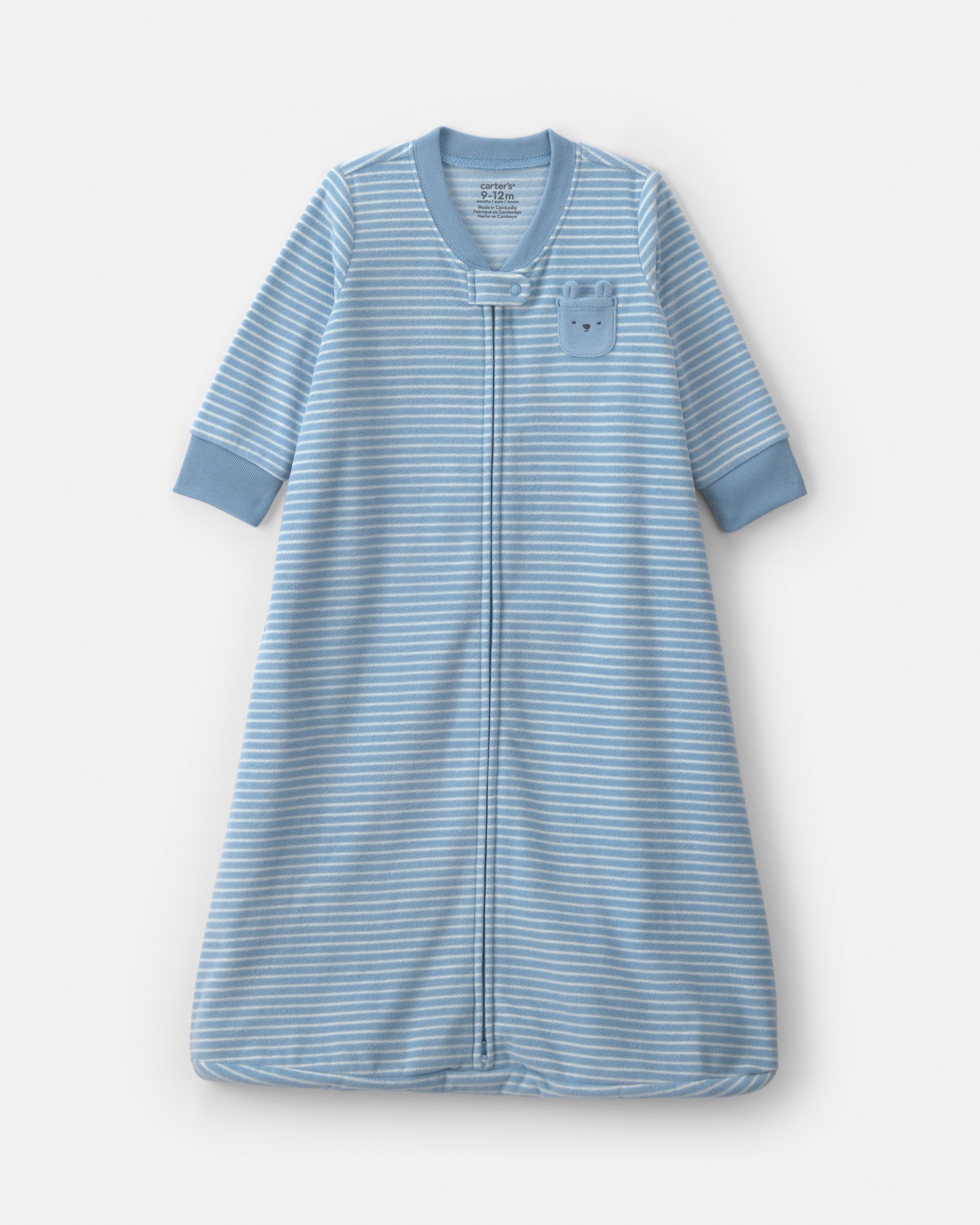 Baby Boy Striped Fleece Loose Fit Wearable Blanket - Blue