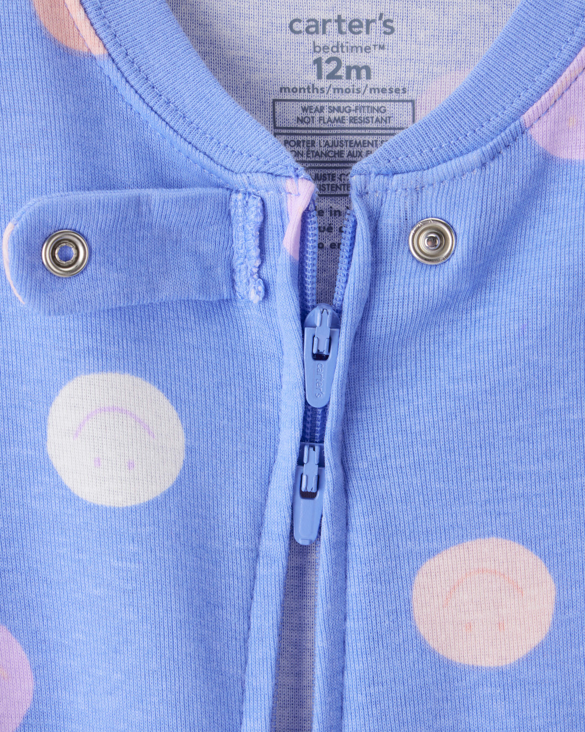 Baby Girl Smiley Face Print 100% Cotton Long-Sleeve Snug Fit 1-Piece pyjamas - Blue