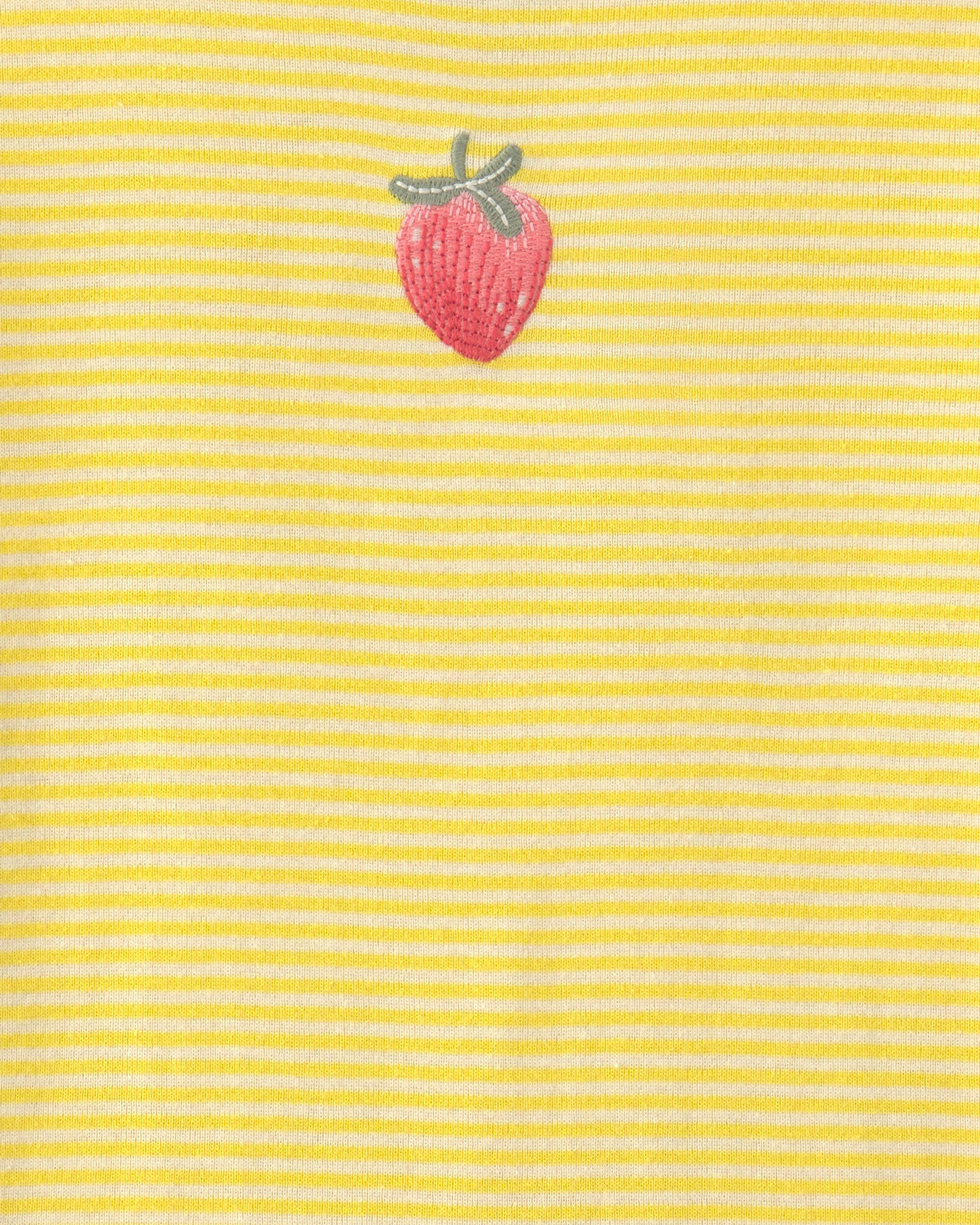 Girls Strawberry 100% Cotton Snug Fit 2-Piece Pyjama Set - Yellow