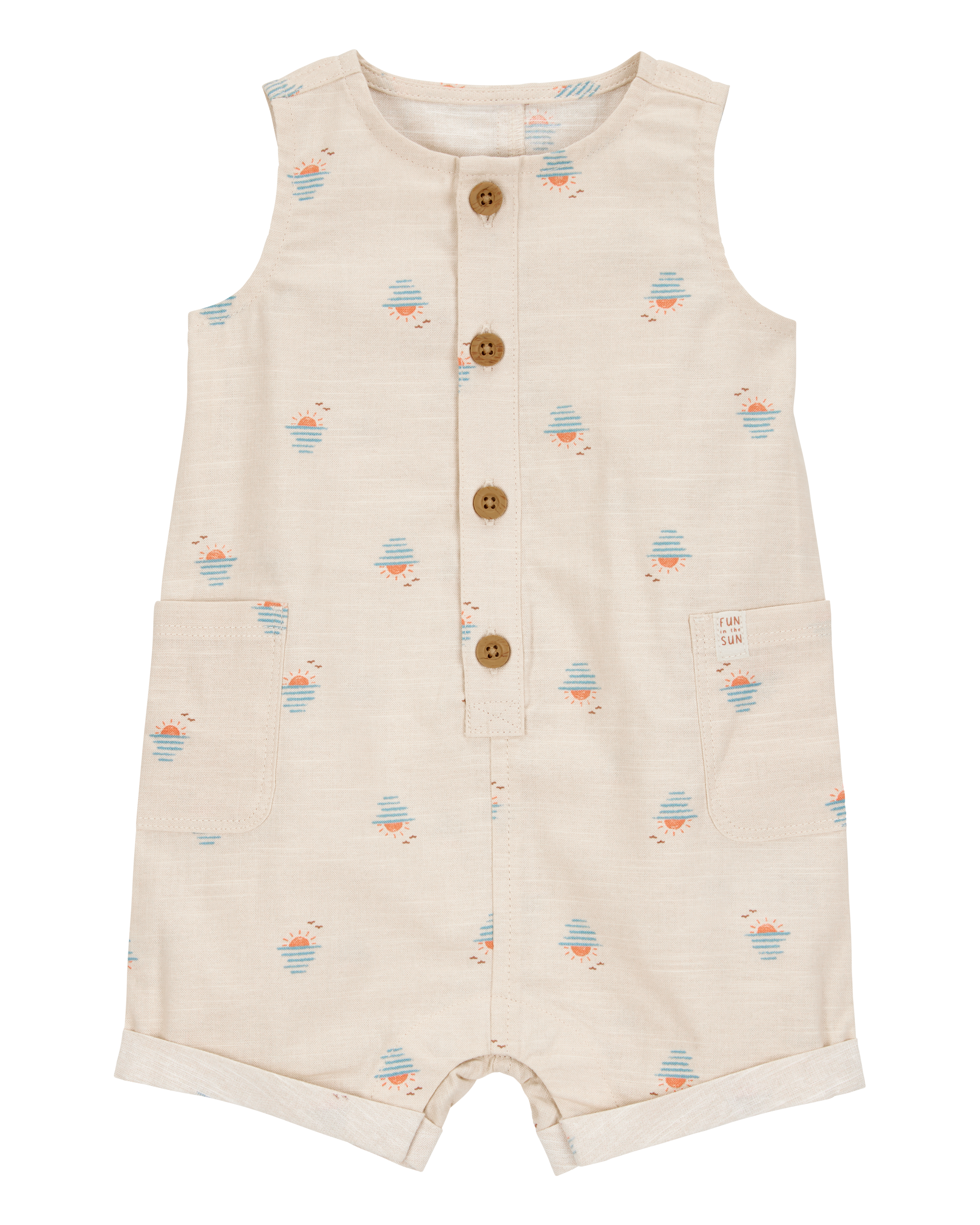Baby Button-Front Sunset Print Sleeveless Romper