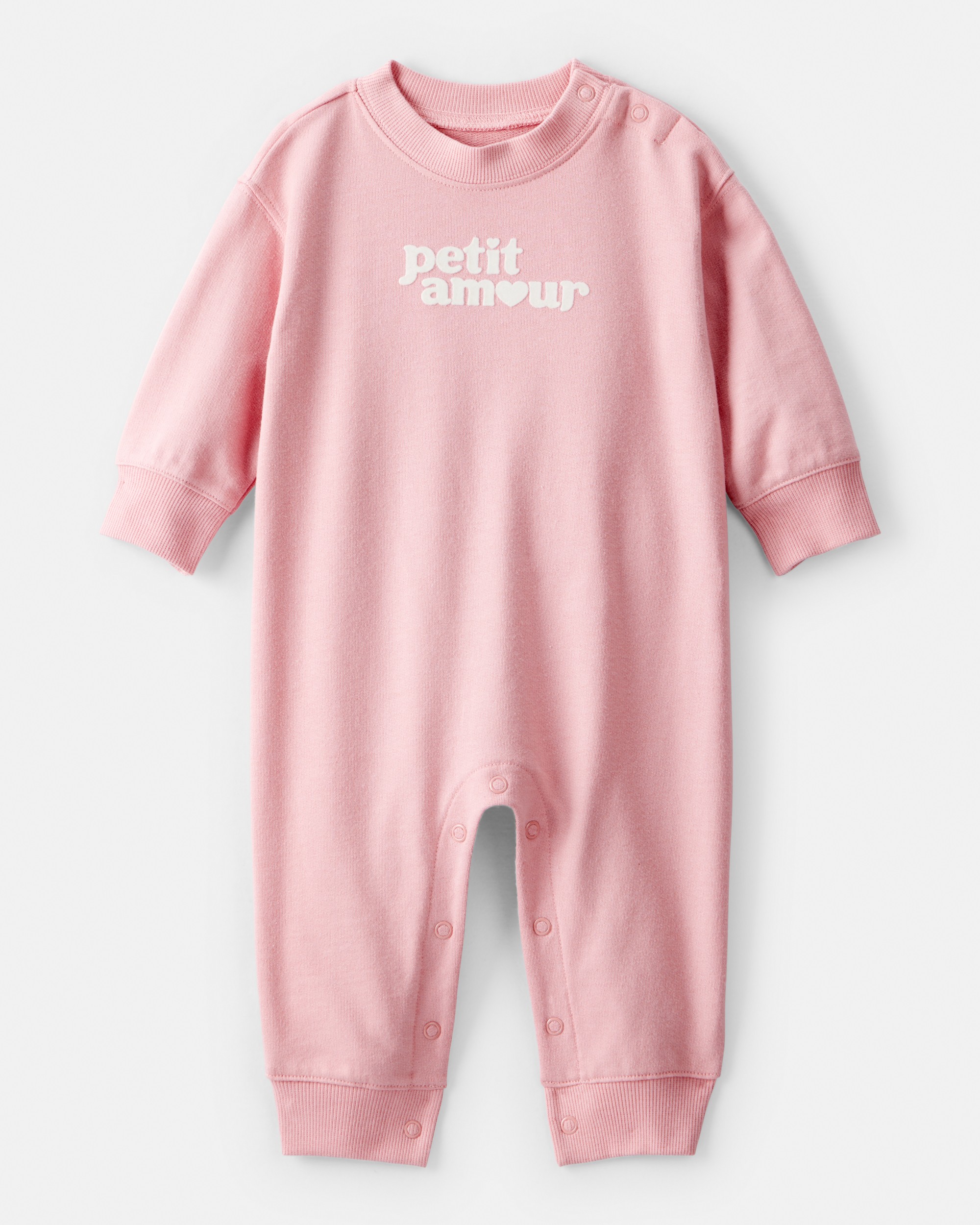 Baby Girl Petit Amour' Cotton Long-Sleeve Jumpsuit - Pink