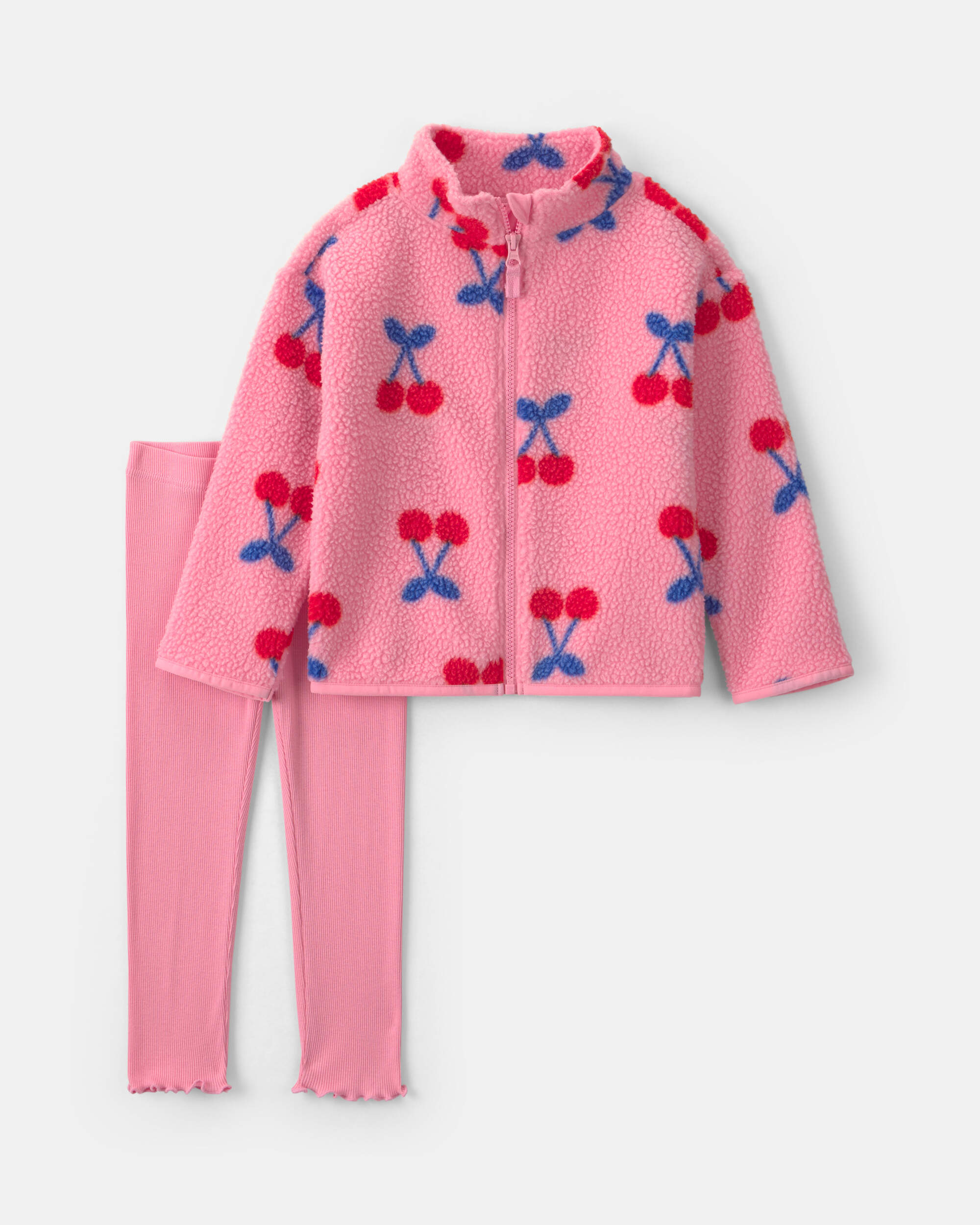 Toddler Girl 2-Piece Cherry Fleece Long-Sleeve Top & Pant Set - Pink