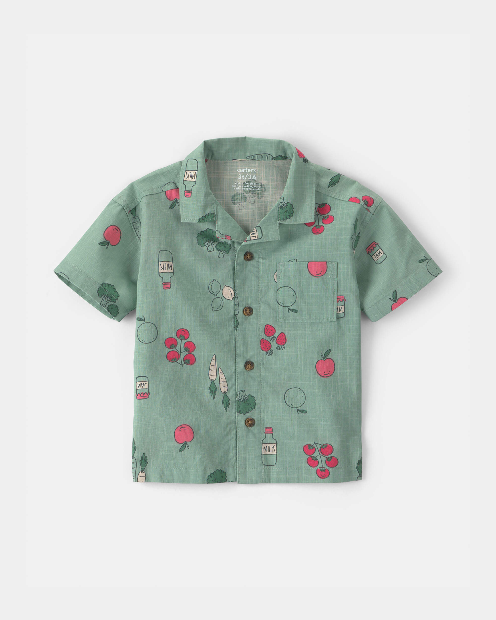 Toddler Boy Veggies Fruit Short-Sleeve Button-Down Shirt - Green