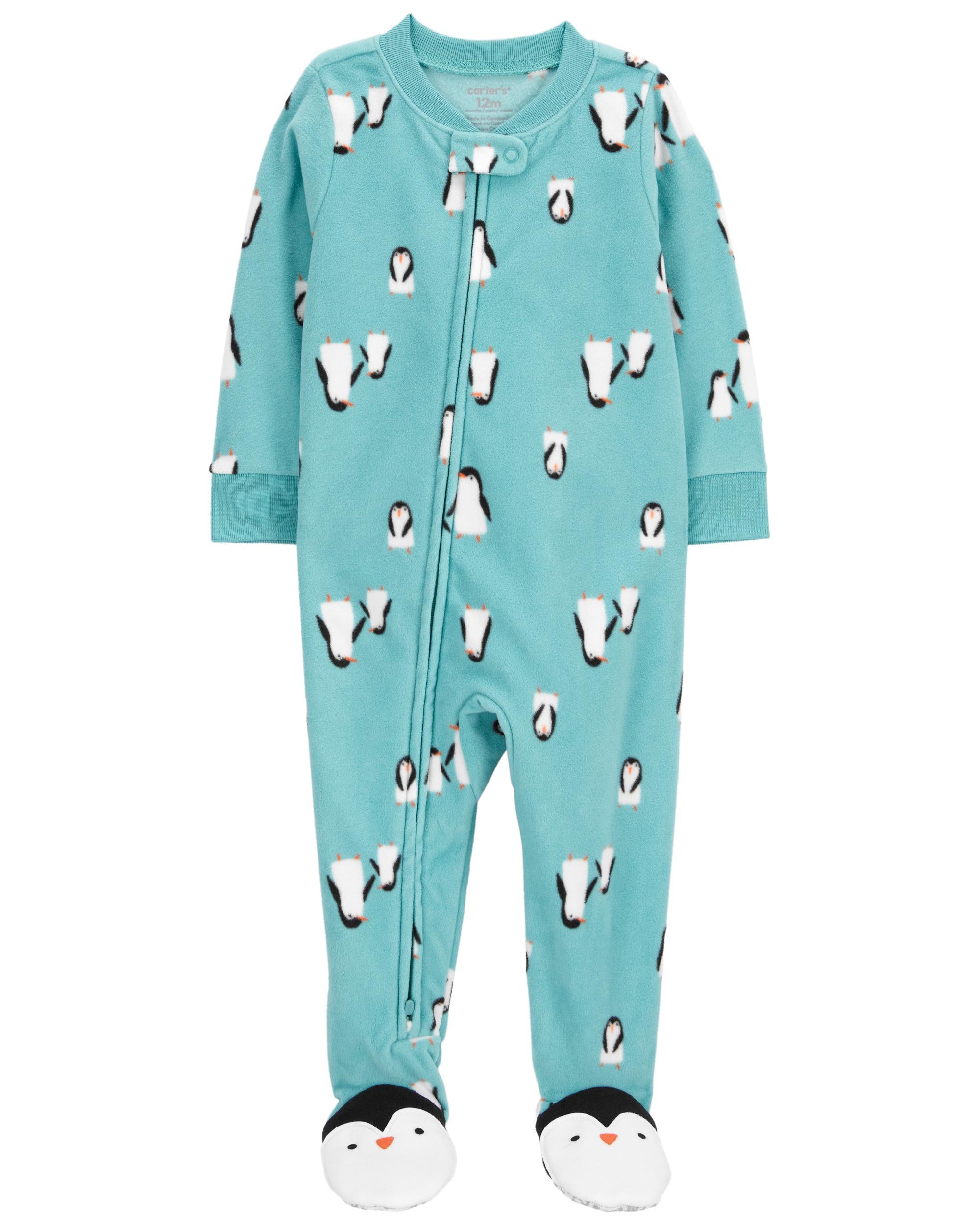 Bebe Pyjama 1 piece en molleton a pieds a imprime de pingouin