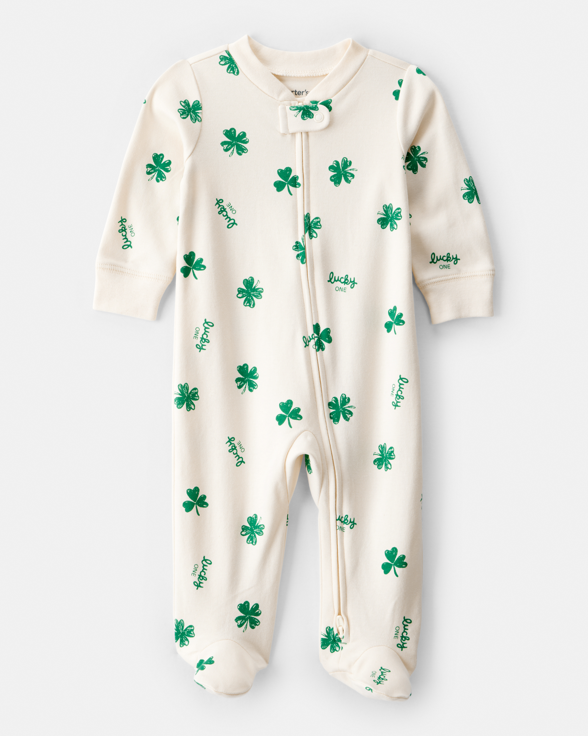 Baby St. Patrick's Day 100% Cotton Snug Fit 2-Way Zip Sleeper - Ivory