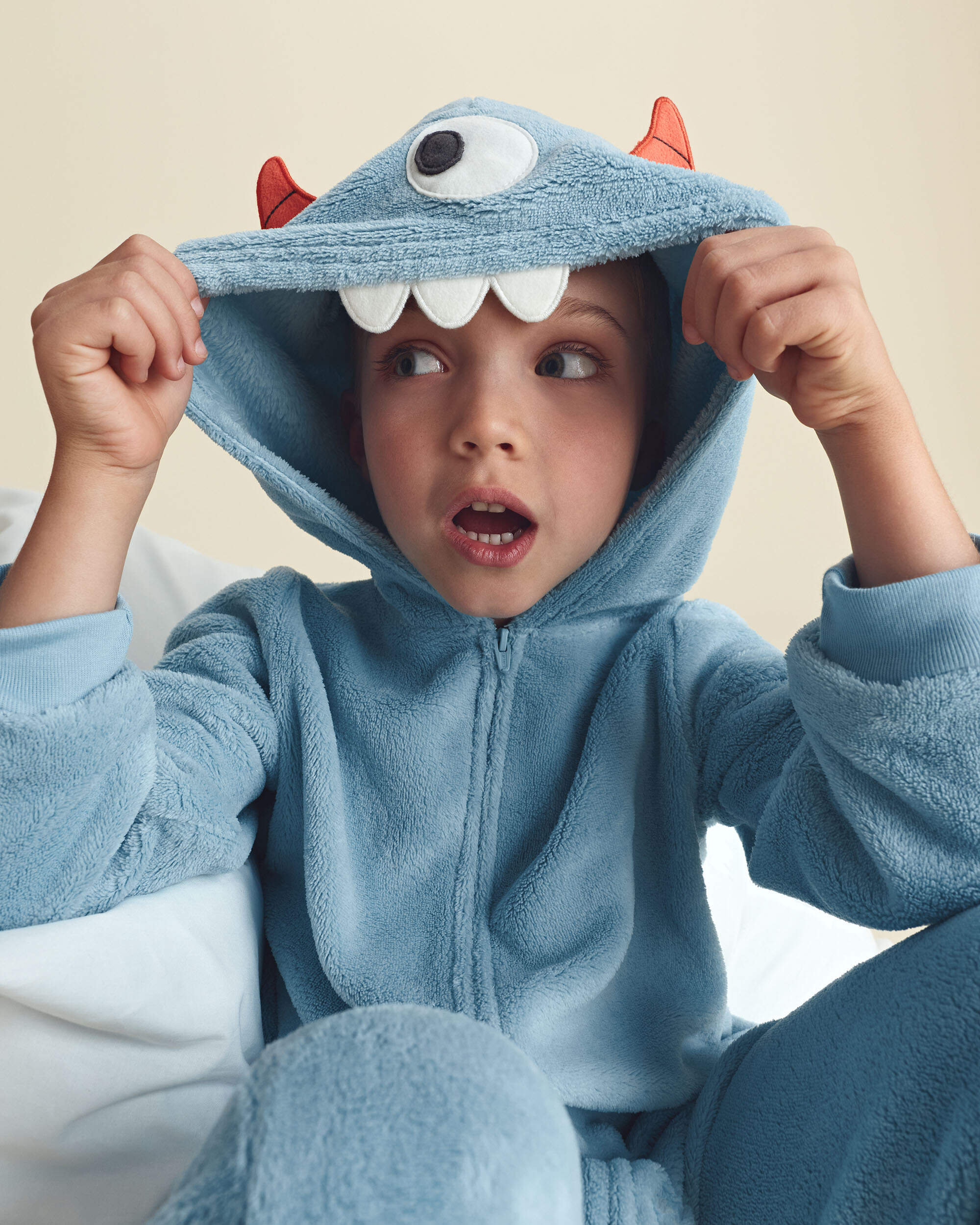 Boys 1-Piece Monster Halloween Fleece Pyjama Costume - Blue
