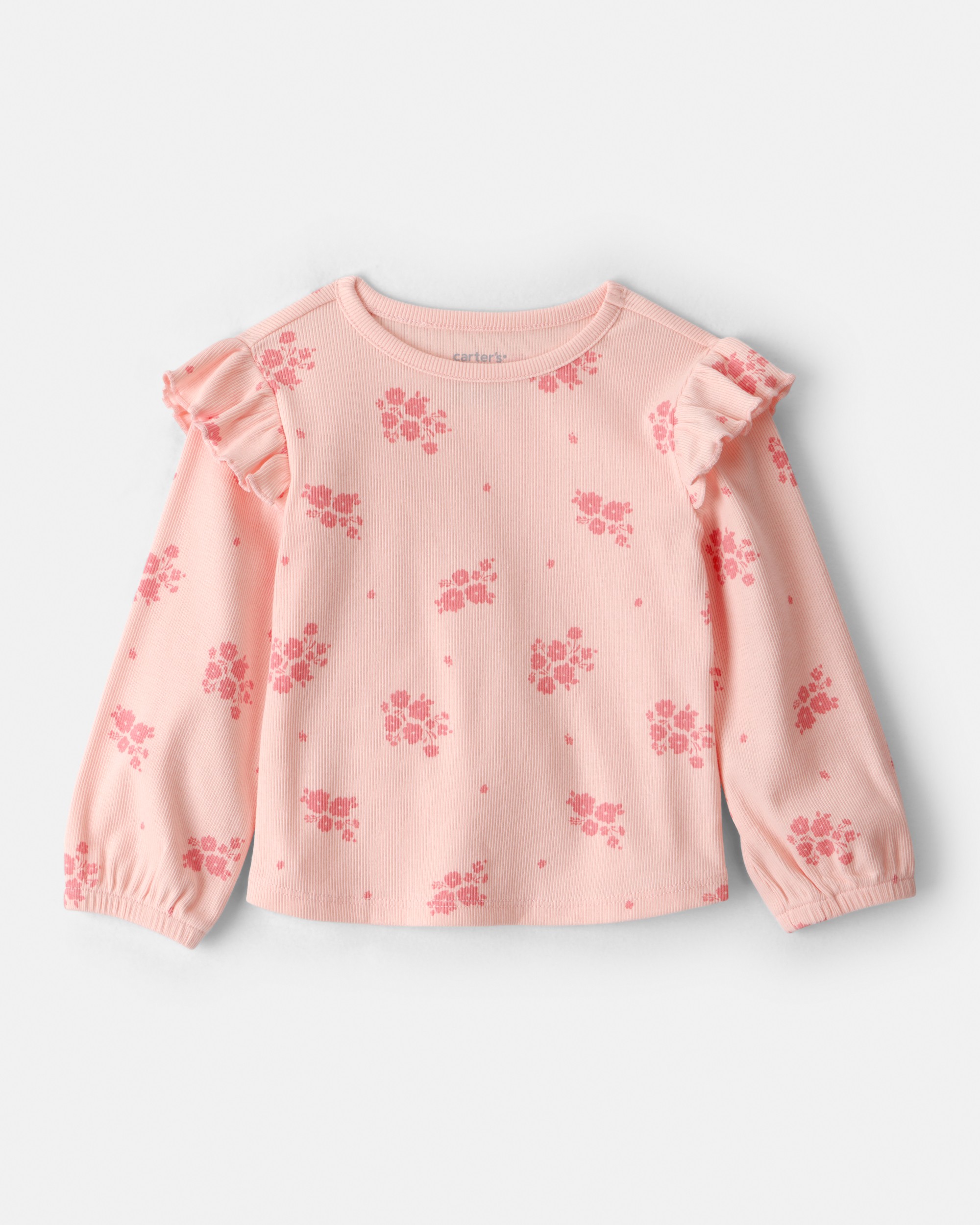 Baby Girl Floral Cotton Ruffle Long-Sleeve Top - Pink