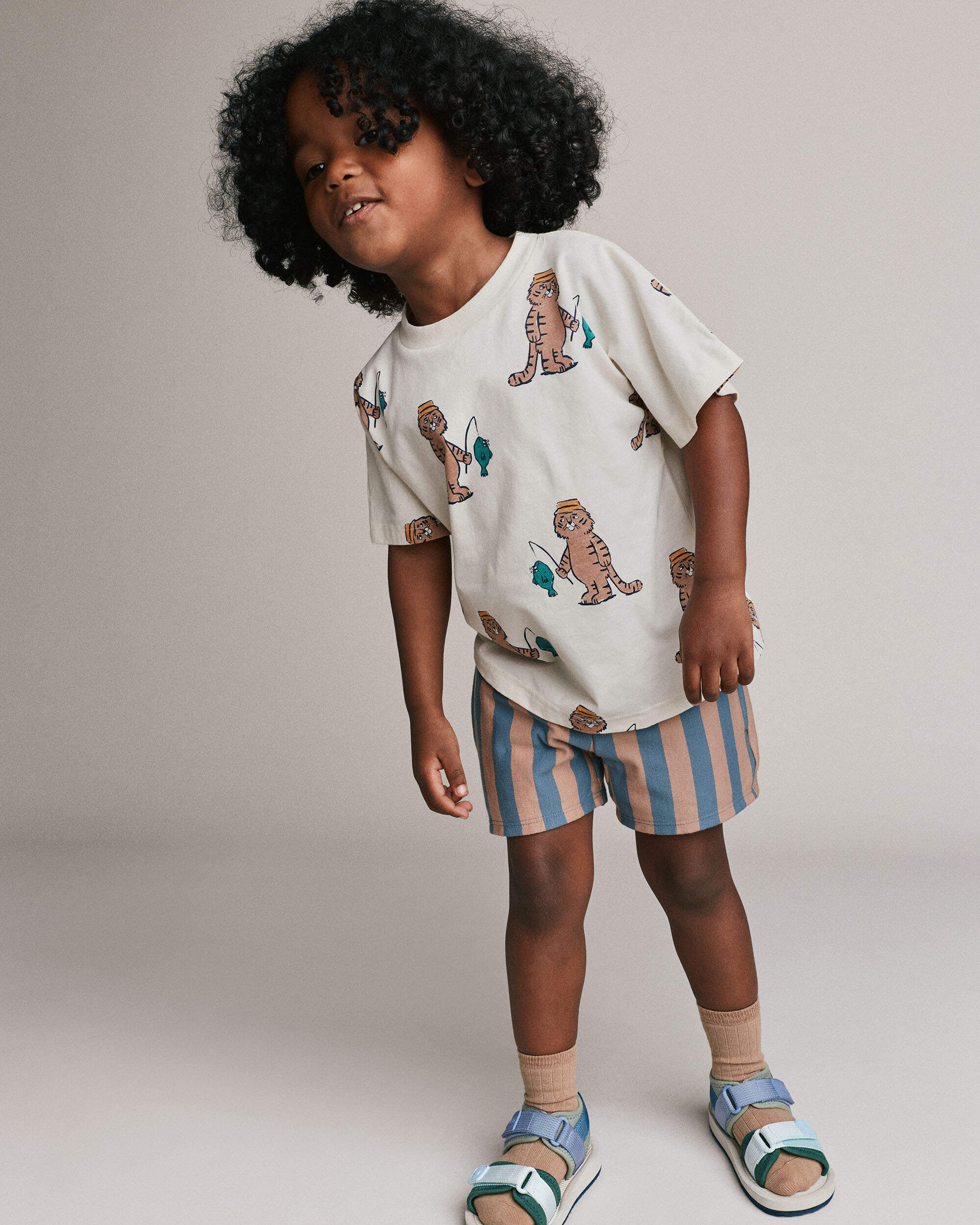Toddler Boy Long-Line Short Stripes - Slate/Brown