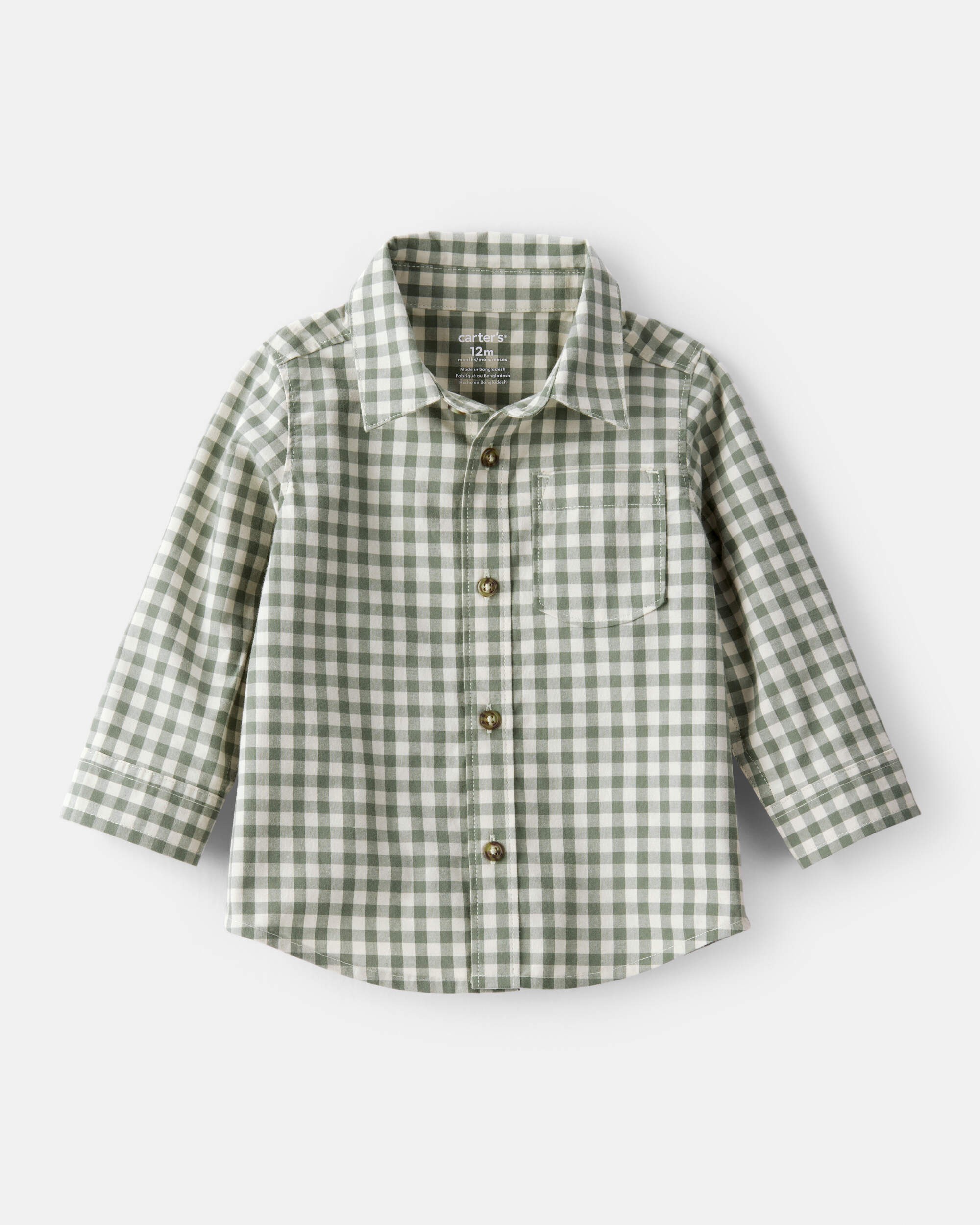 Baby Boy Long-Sleeve Plaid Button Down Shirt - Green