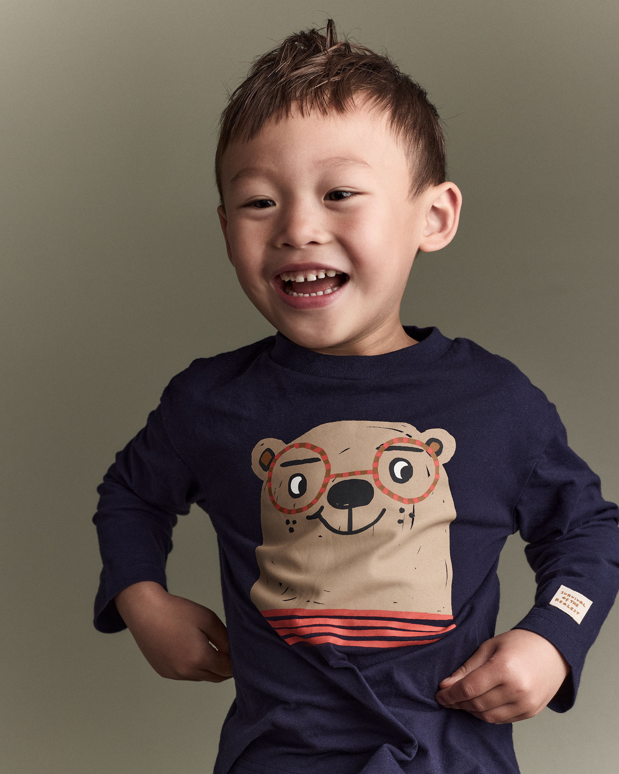 Toddler Boy Otter Long-Sleeve Relaxed Graphic Tee - Navy