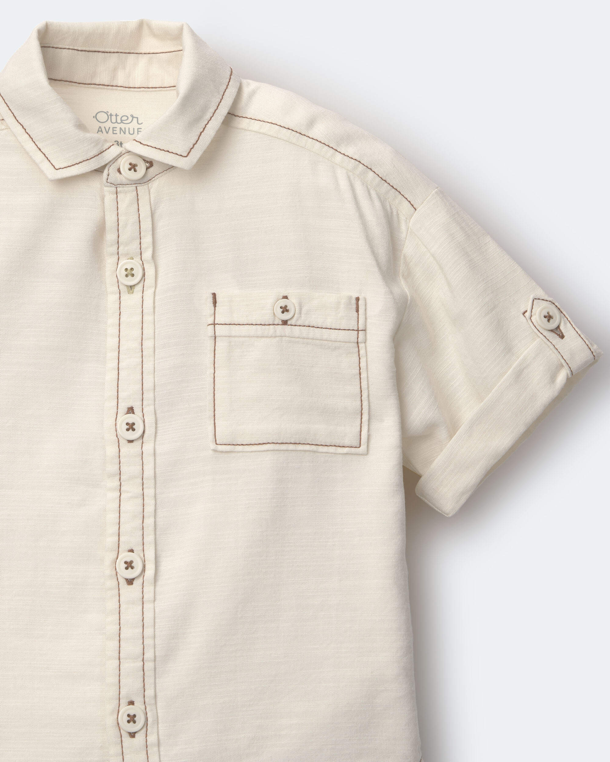 Toddler Boy Button-Down Short Sleeve Shirt - Cream