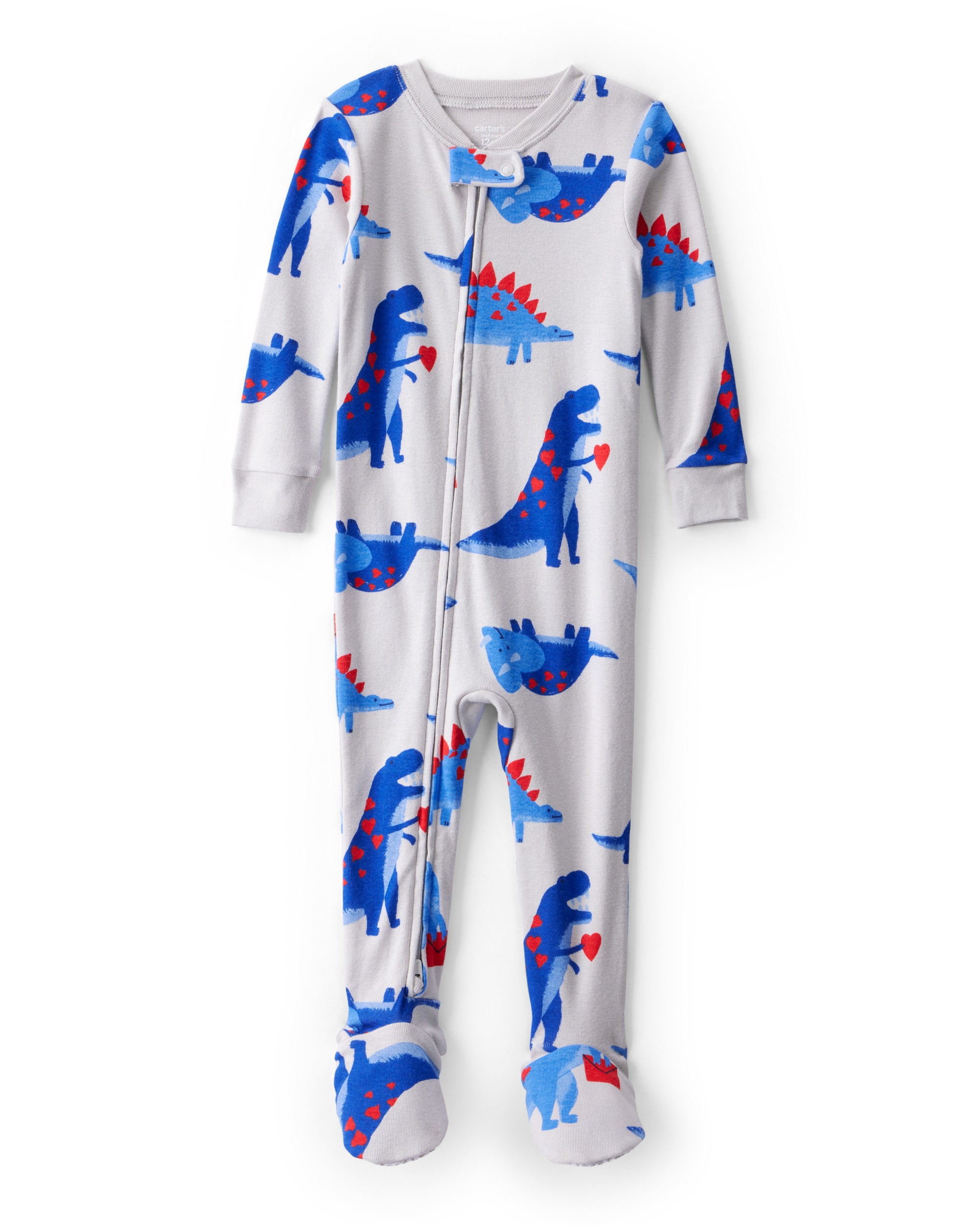 Toddler Boy Dinosaur 100% Cotton Snug Fit Footie 1-Piece Pyjamas - Grey