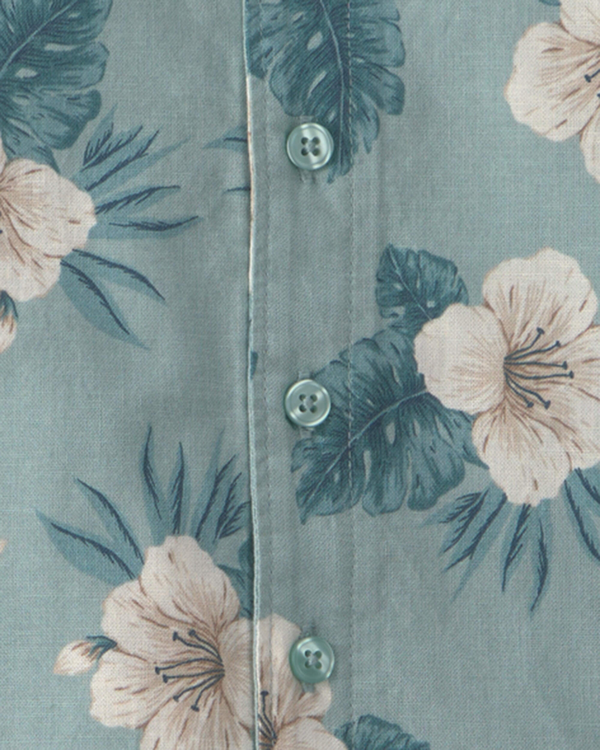 Toddler Boy 2-Piece Linen Top & Short Set Made with Organic Cotton Blue Hibiscus