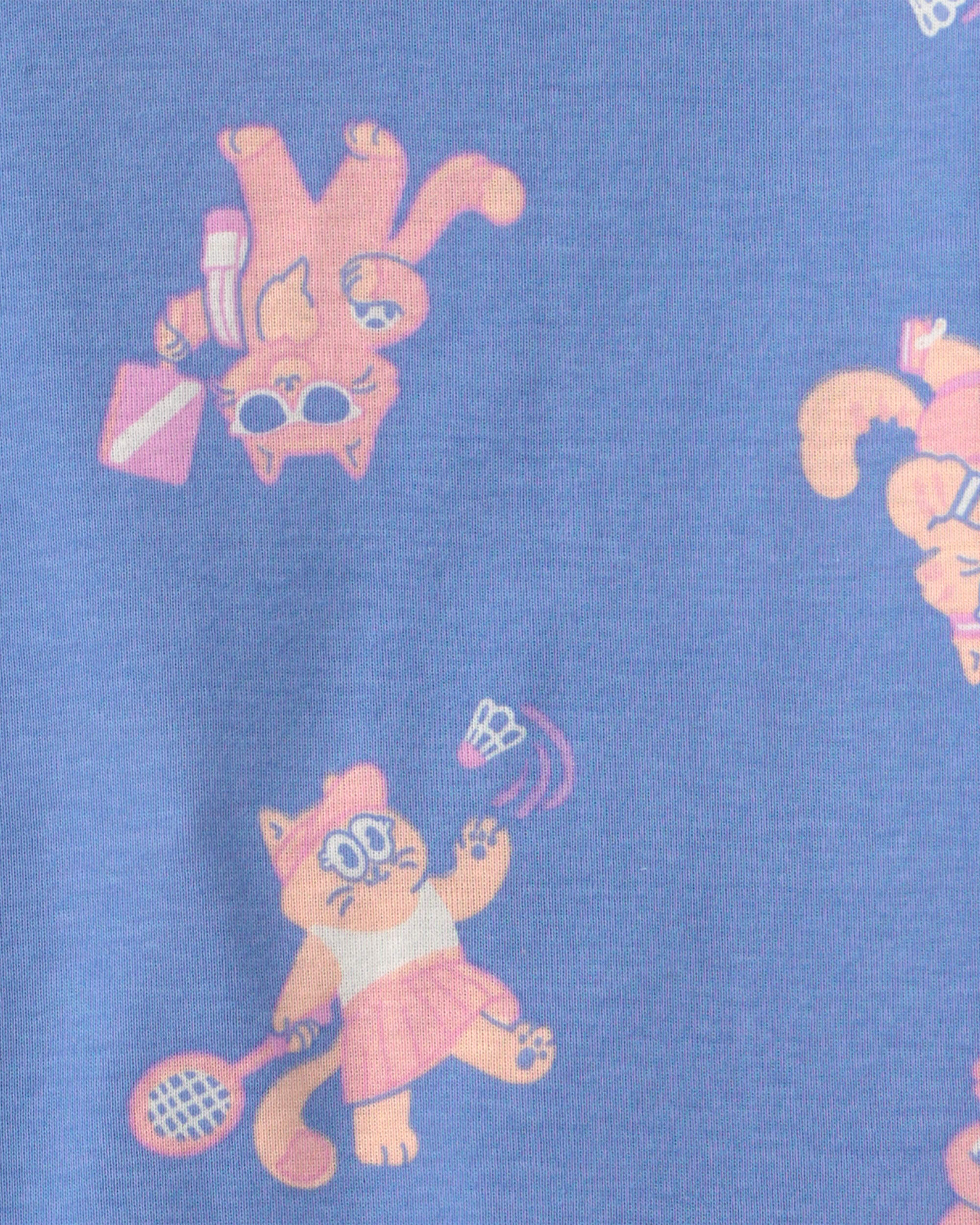 Toddler Girl Cat 100% Cotton Short-Sleeve Snug Fit 4-Piece pyjama Set - Purple/Blue