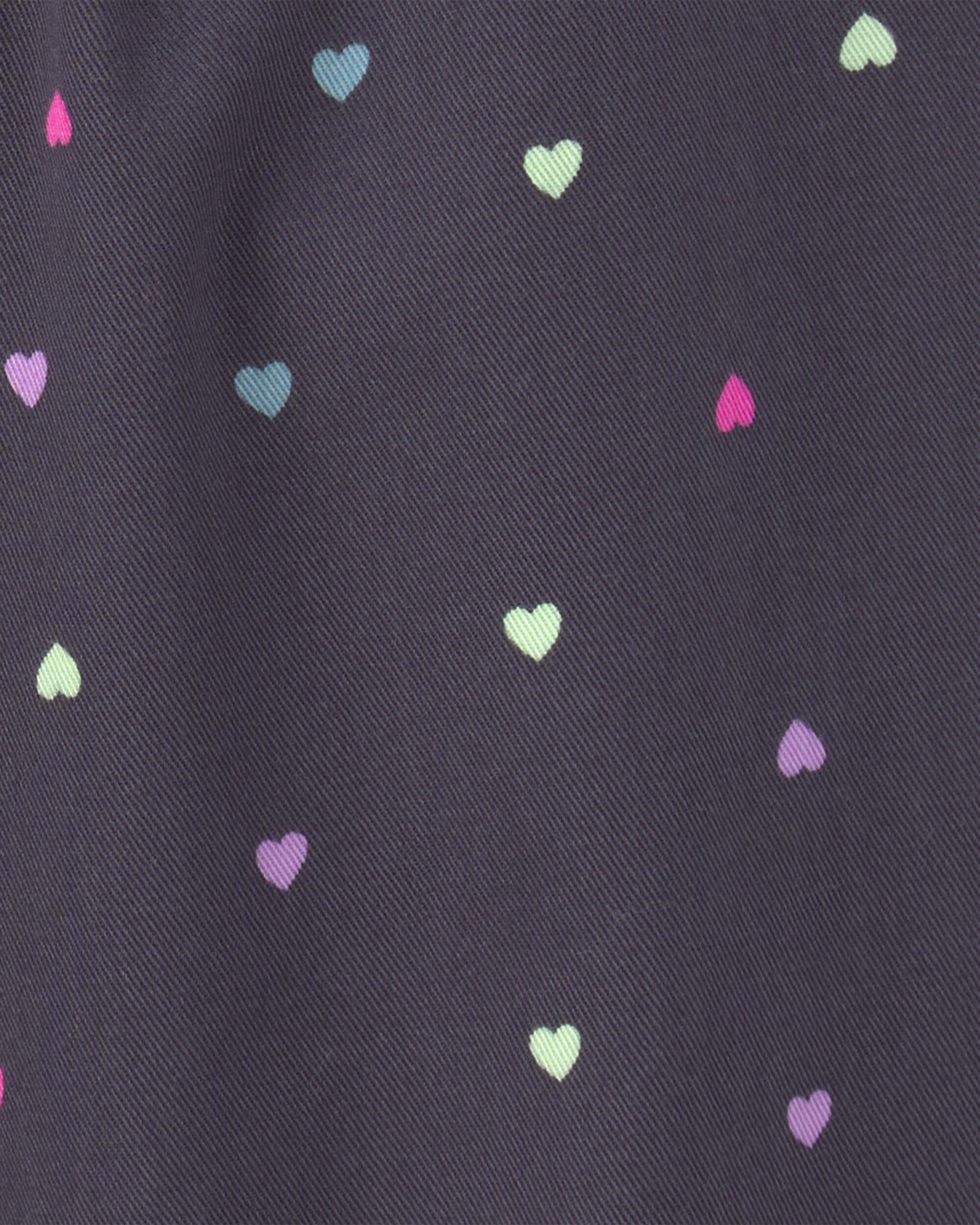 Toddler Girl Heart Twill Pull-On Pants - Black