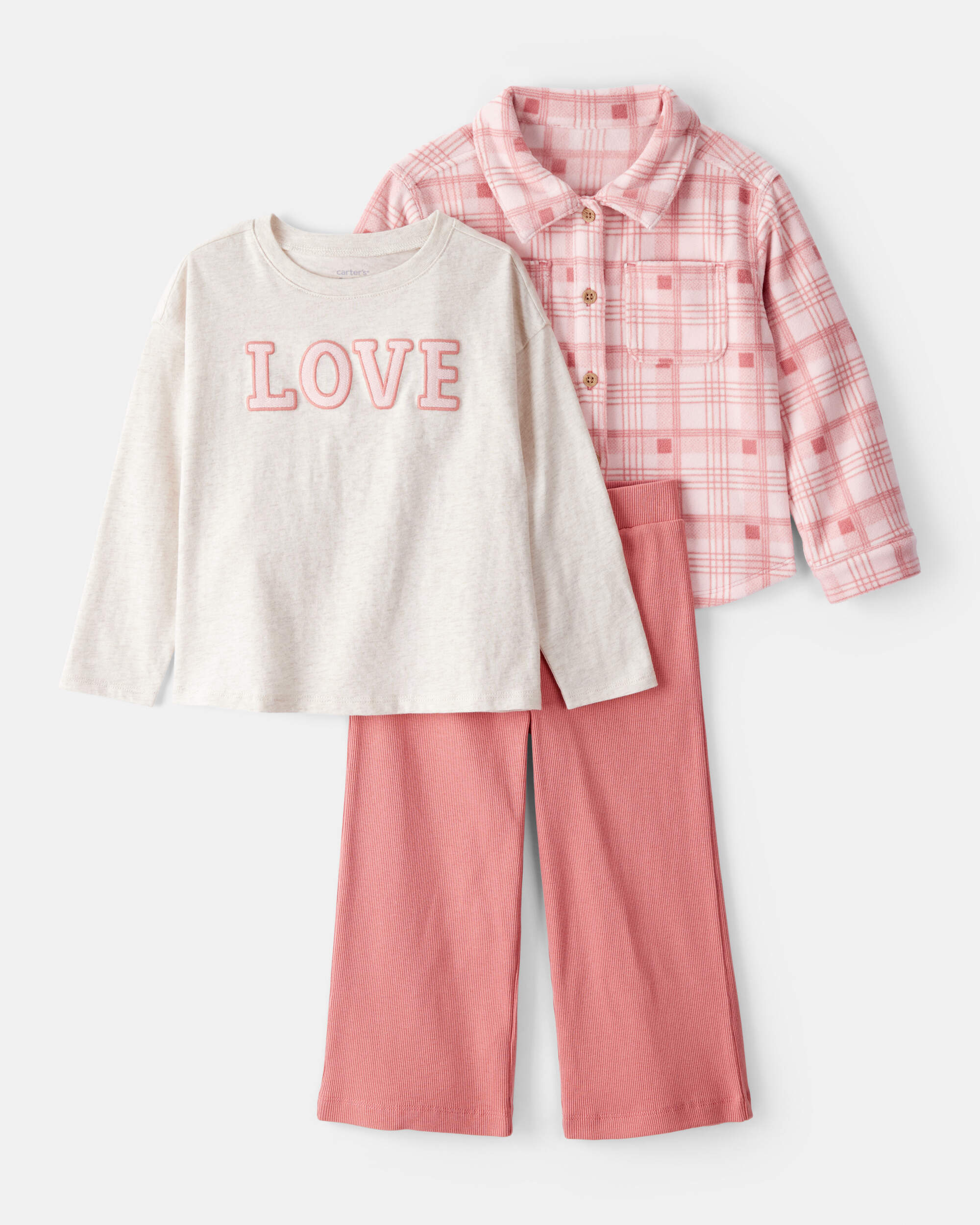 Toddler Girl 3-Piece Long-Sleeve Layering Set - Pink